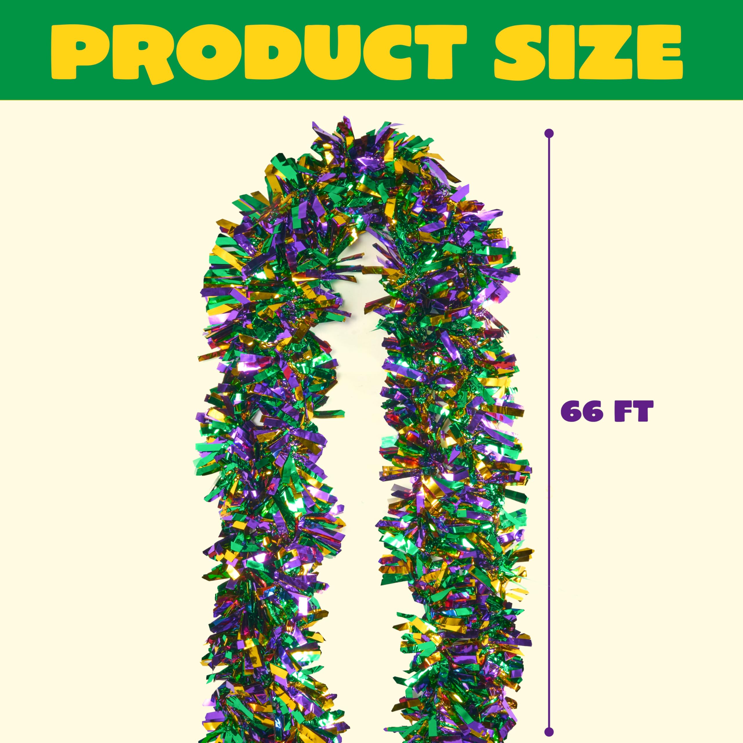 JOYIN 4-Piece Mardi Gras Tinsel Garland Set - 66 Feet Gold Green Purple Metallic Streamers for Party Decorations | Sparkling Glittering Hanging Decor for Indoor & Outdoor Mardi Gras, Carnival, New Year, Birthday Celebrations