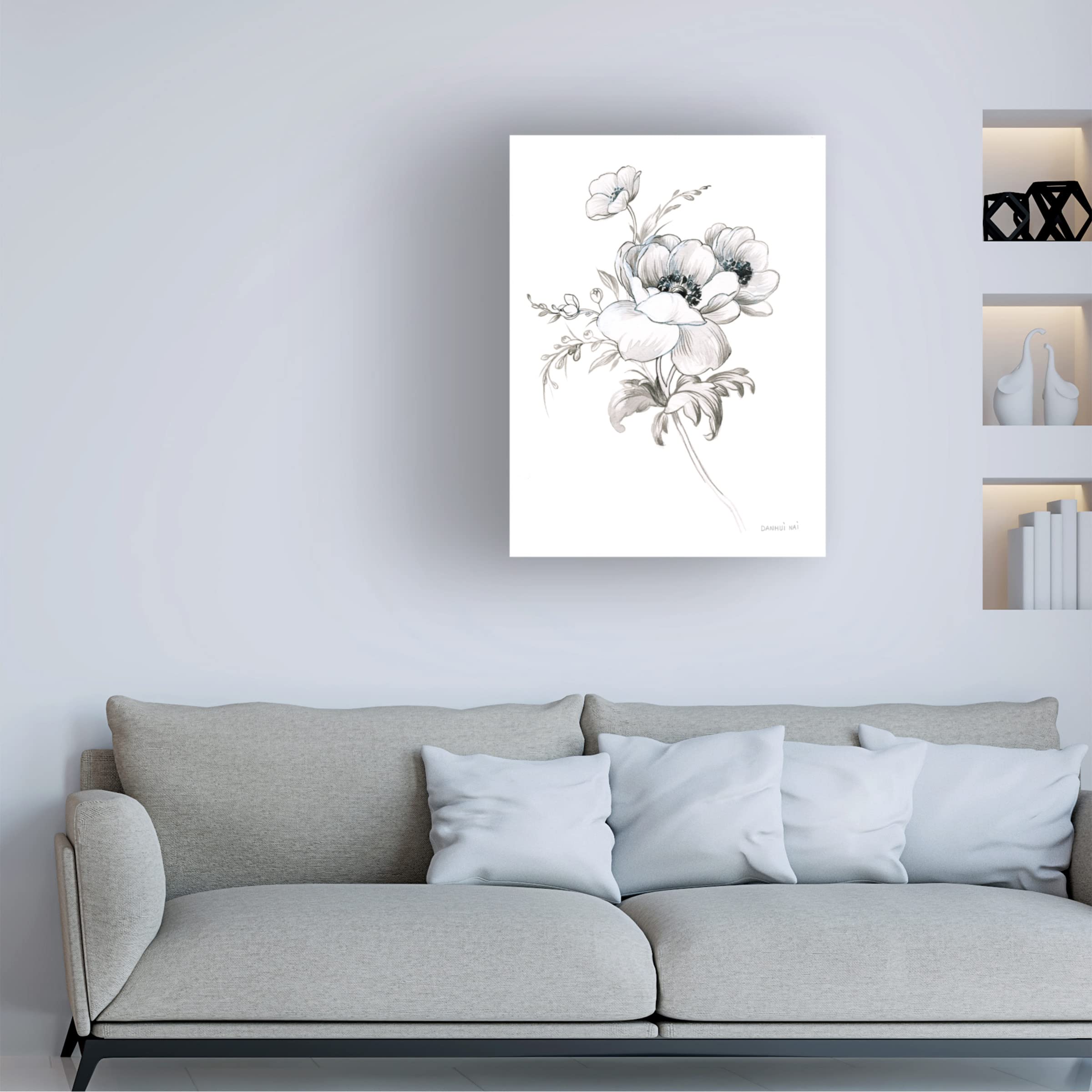 Danhui Nai 'Sketchbook Garden X BW' Floral Canvas Wall Art Print - 35x47 Inches, Black & White Botanical Painting for Living Room, Bedroom & Office Decor