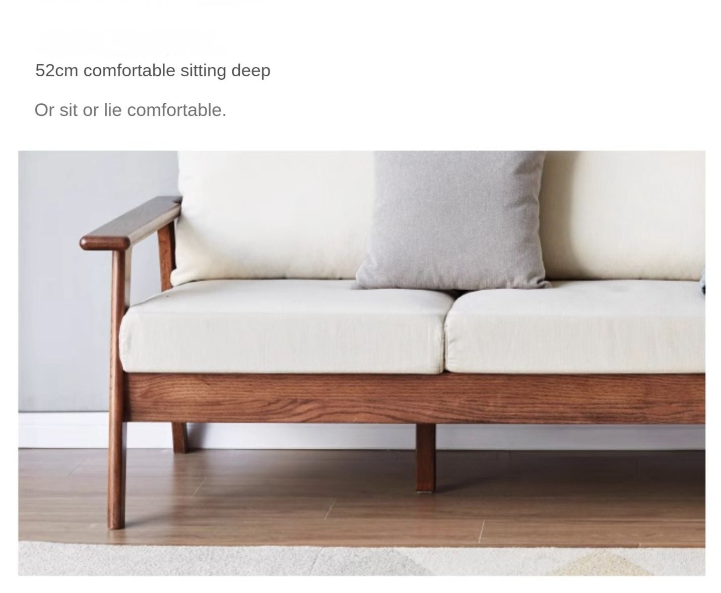 Premium Oak Solid Wood Sofa with Soft Fabric Cushions - Durable Modern Living Room Furniture for Home & Office Comfort