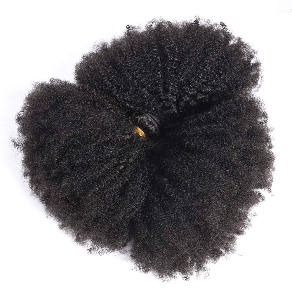 100% Unprocessed Mongolian Afro Kinky Curly Human Hair Bundles with Closure for Black Women - 3 Bundles 4B 4C Virgin Hair Weave (12