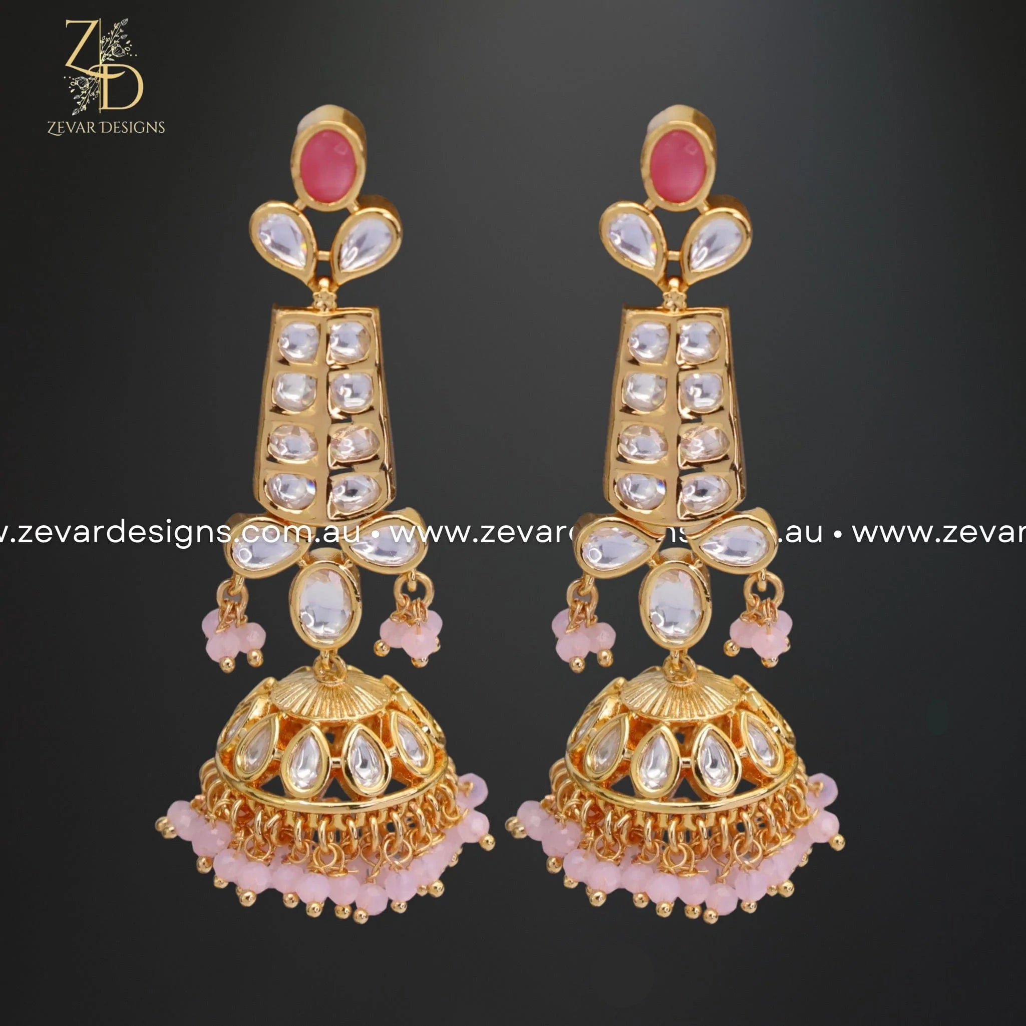 Kundan Jhumki Pink Beaded Earrings | Traditional Indian Jewelry for Women | Perfect for Weddings, Parties & Festive Occasions