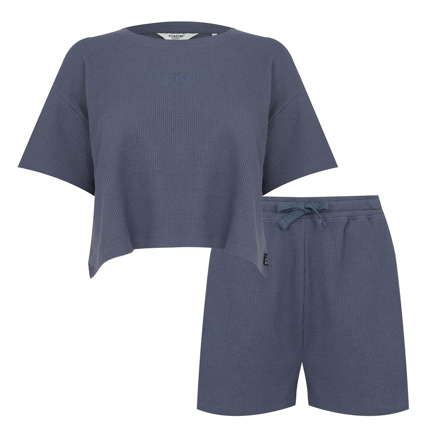 Firetrap Women's Waffle Boxy Regular Fit T-Shirt & Shorts Set - Casual Summer Outfit for Beach, Travel and Everyday Wear