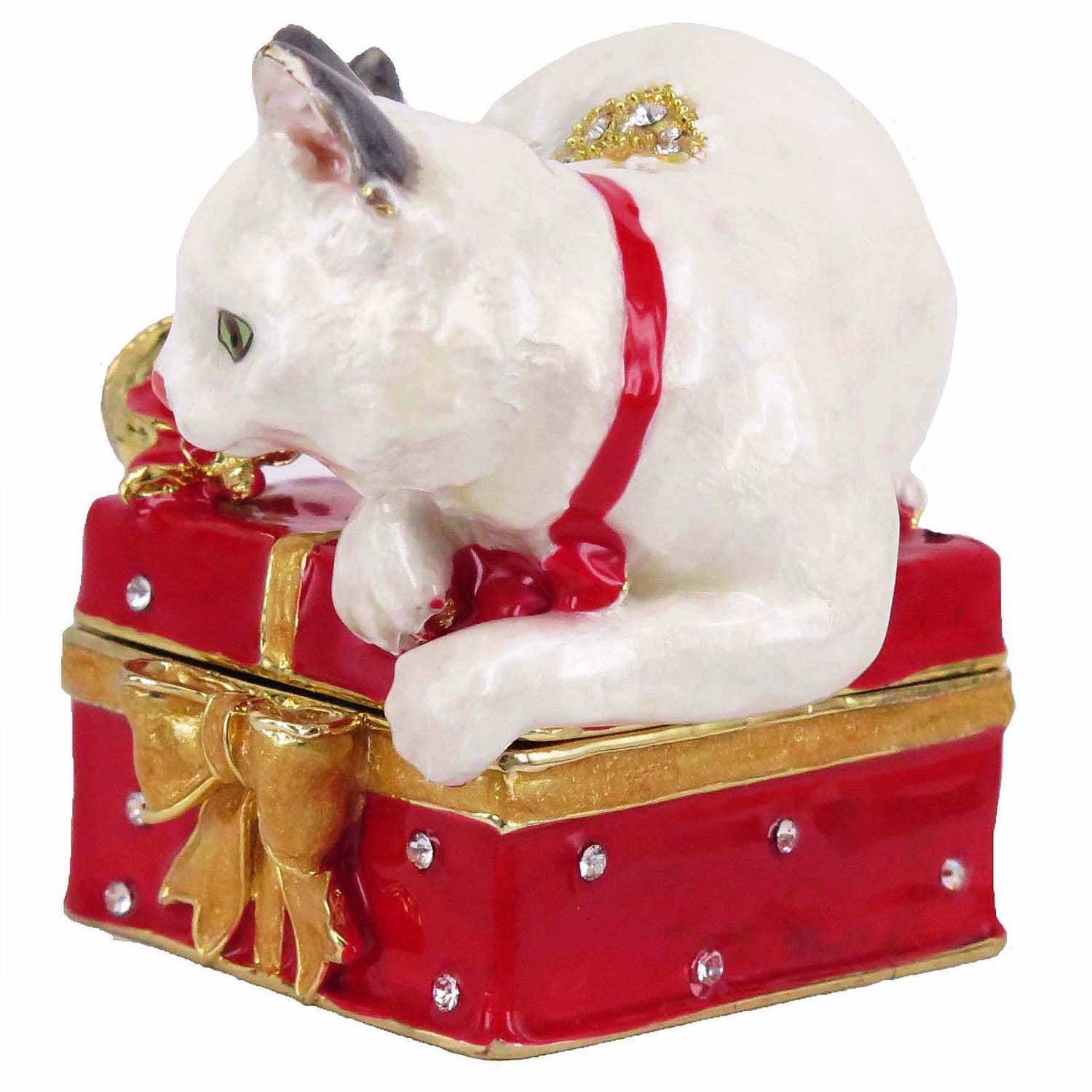 RUCINNI Elegant Kitty Jeweled Trinket Box with Sparkling Crystals - Perfect for Jewelry Storage, Gift Giving & Home Decor