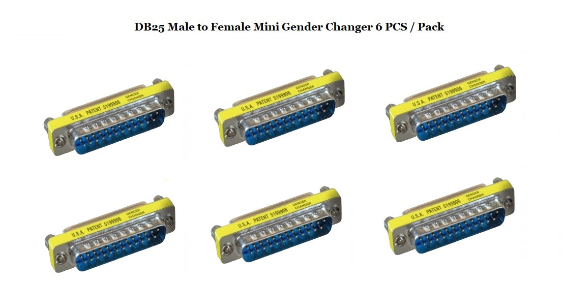DB25 Male to Female D-Sub Serial Mini Gender Changer Coupler Adapter (6-Pack) - Perfect for Computer, Printer & Industrial Equipment Connections