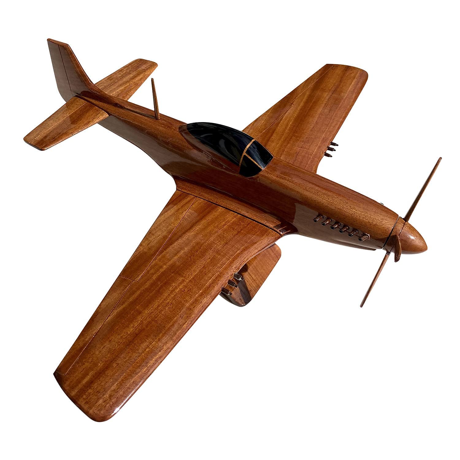 P51 Mustang Mahogany Wooden Desktop Airplane Model - Collectible WWII Fighter Plane Replica for Office Decor, Aviation Enthusiast Gift & Home Display
