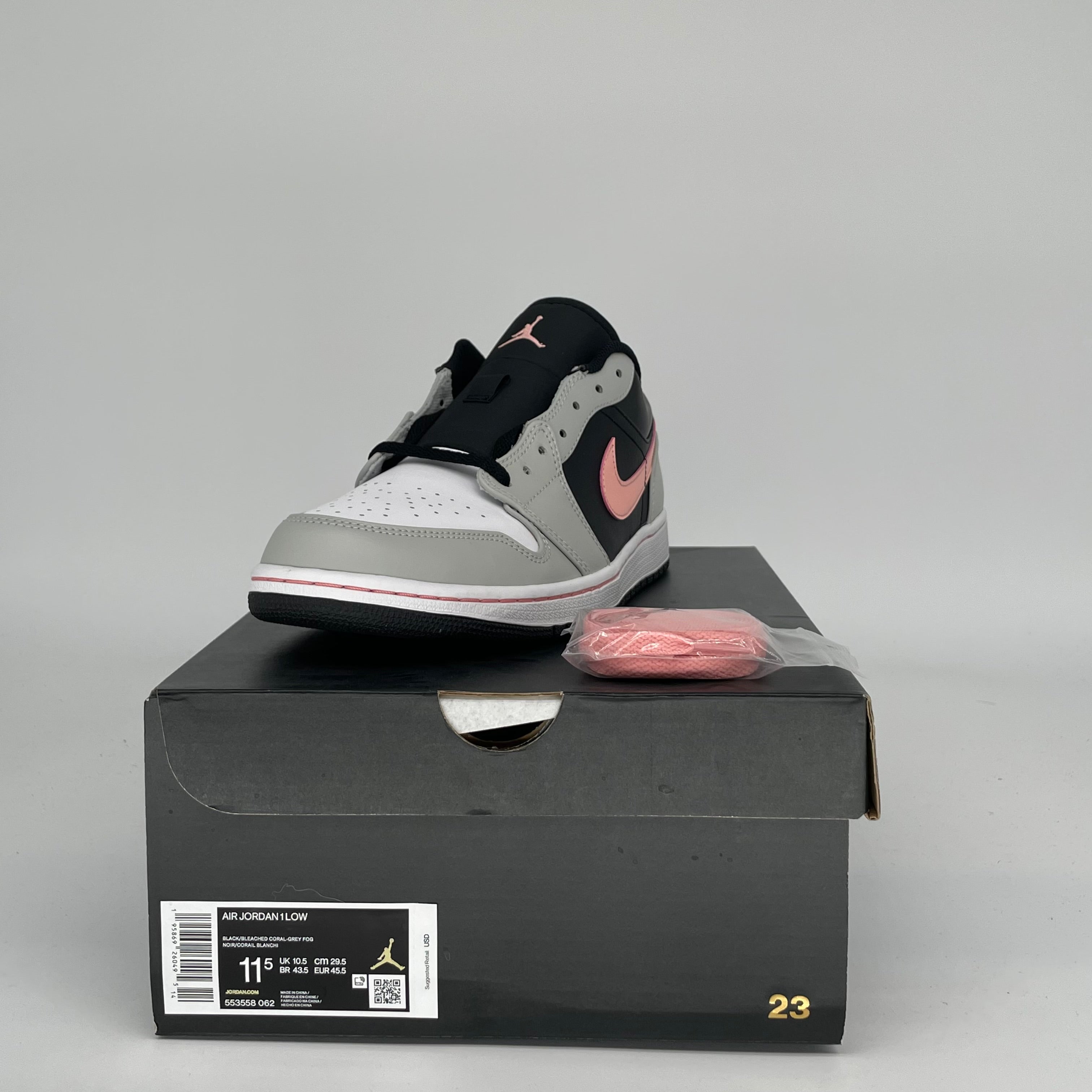 AIR JORDAN 1 LOW Sneakers - Black/Grey/Pink - Men's Size 11.5 (Style: 553558-062) | Basketball Shoes, Casual Wear & Street Style Fashion