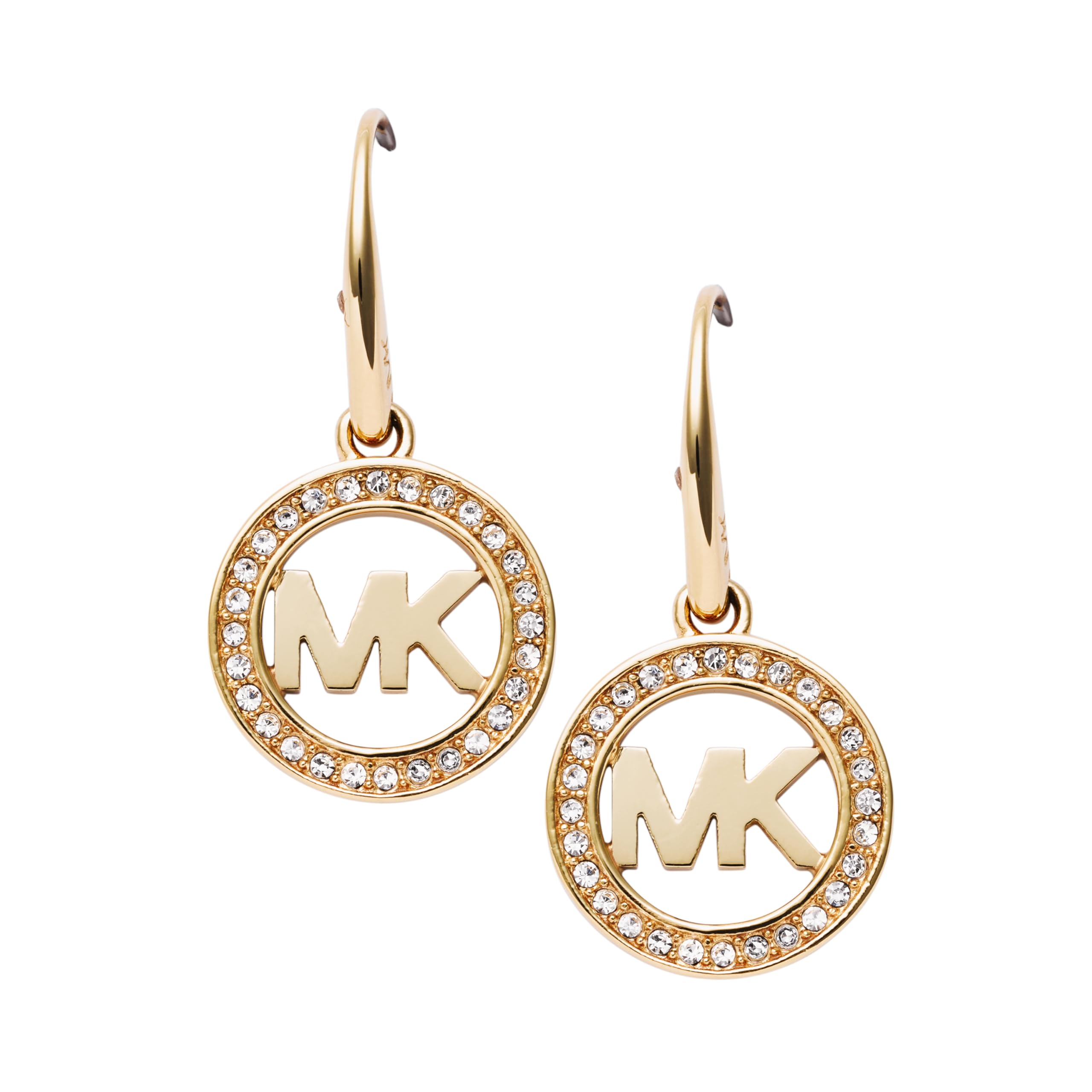 Michael Kors Women's MK Logo Stud Earrings - Brass & Pavé Crystal Jewelry for Everyday Wear & Special Occasions