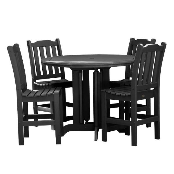 Lehigh 5-Piece Round Counter Height Recycled Plastic Outdoor Dining Set - Patio, Deck, Garden, or Backyard Furniture for Casual Entertaining