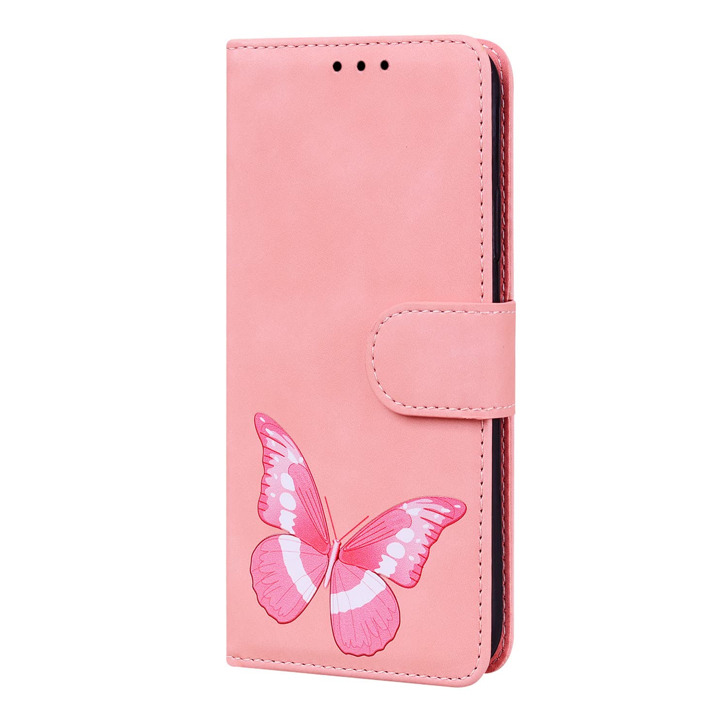 Premium Butterfly Design Flip Kickstand Magnetic Buckle Wallet Case for Oppo A33/A53 - Soft Touch Pink Cover with Card Slots | Perfect for Work, Travel & Daily Protection