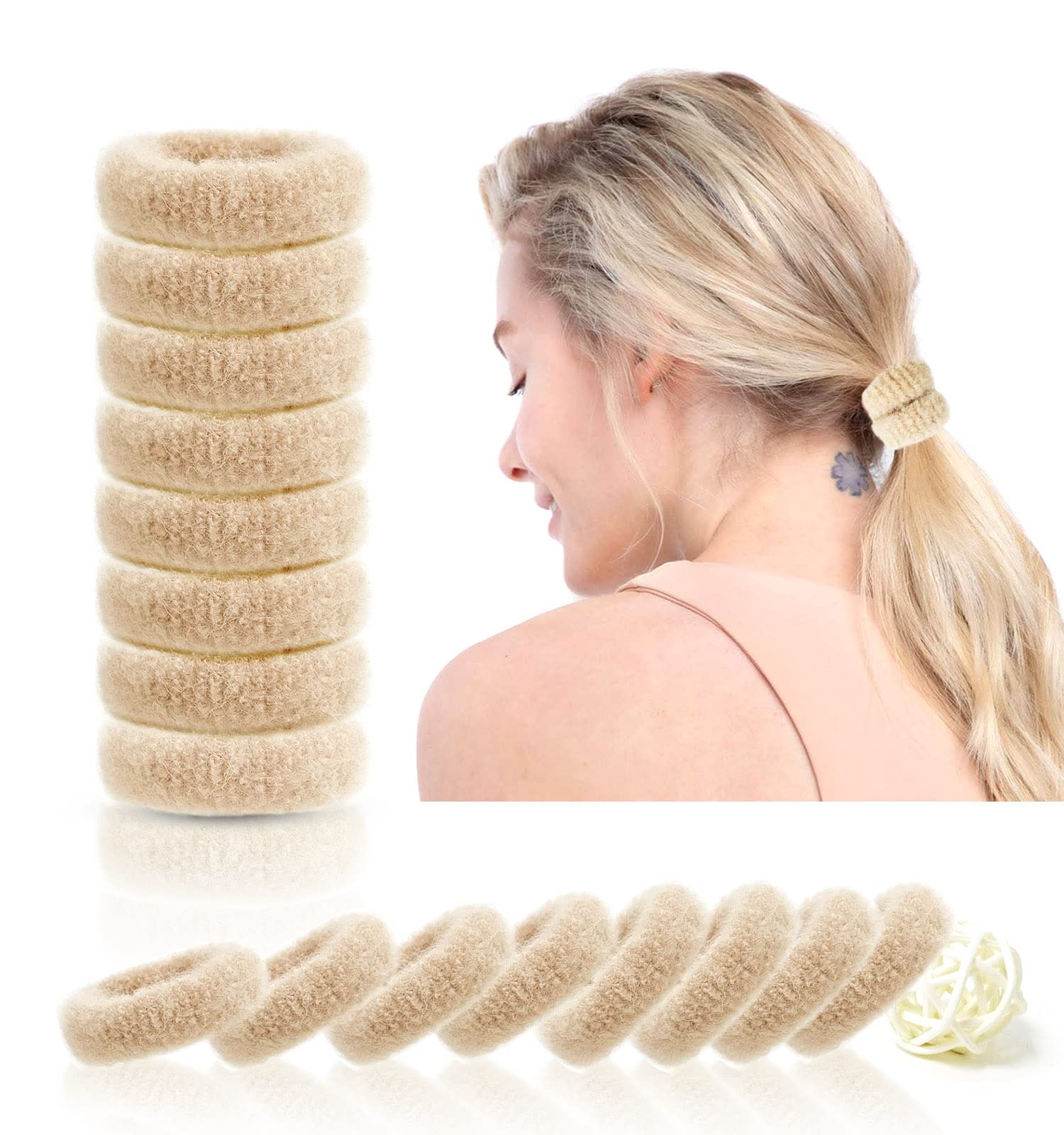 8 PCS Large Elastic Hair Bands for Women & Girls - No Damage Strong Hair Ties, Ponytail Holders for Thick Hair (Khaki) - Perfect for Workouts, Yoga, Running & Daily Styling
