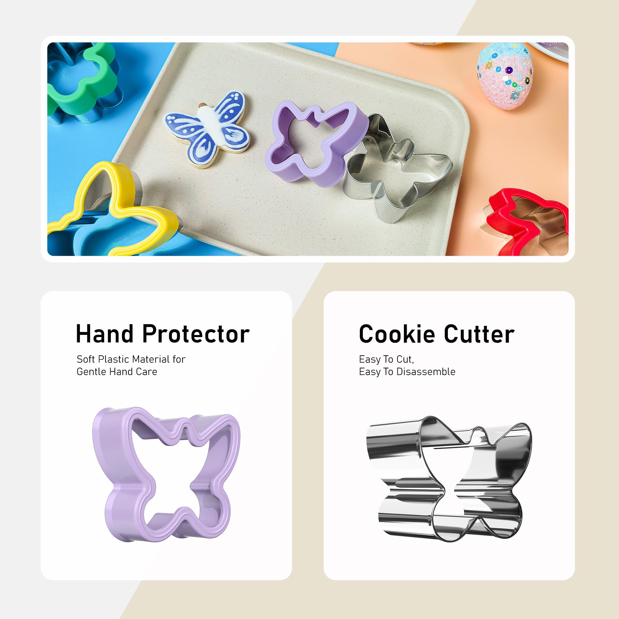 8 Pcs Stainless Steel Cookie Cutters Set - Bunny, Chick, Butterfly & More Animal Shapes for Baking Cookies, Biscuits, Uncrustables | Perfect for Kids Parties, Holiday Treats & DIY Dessert Decorations
