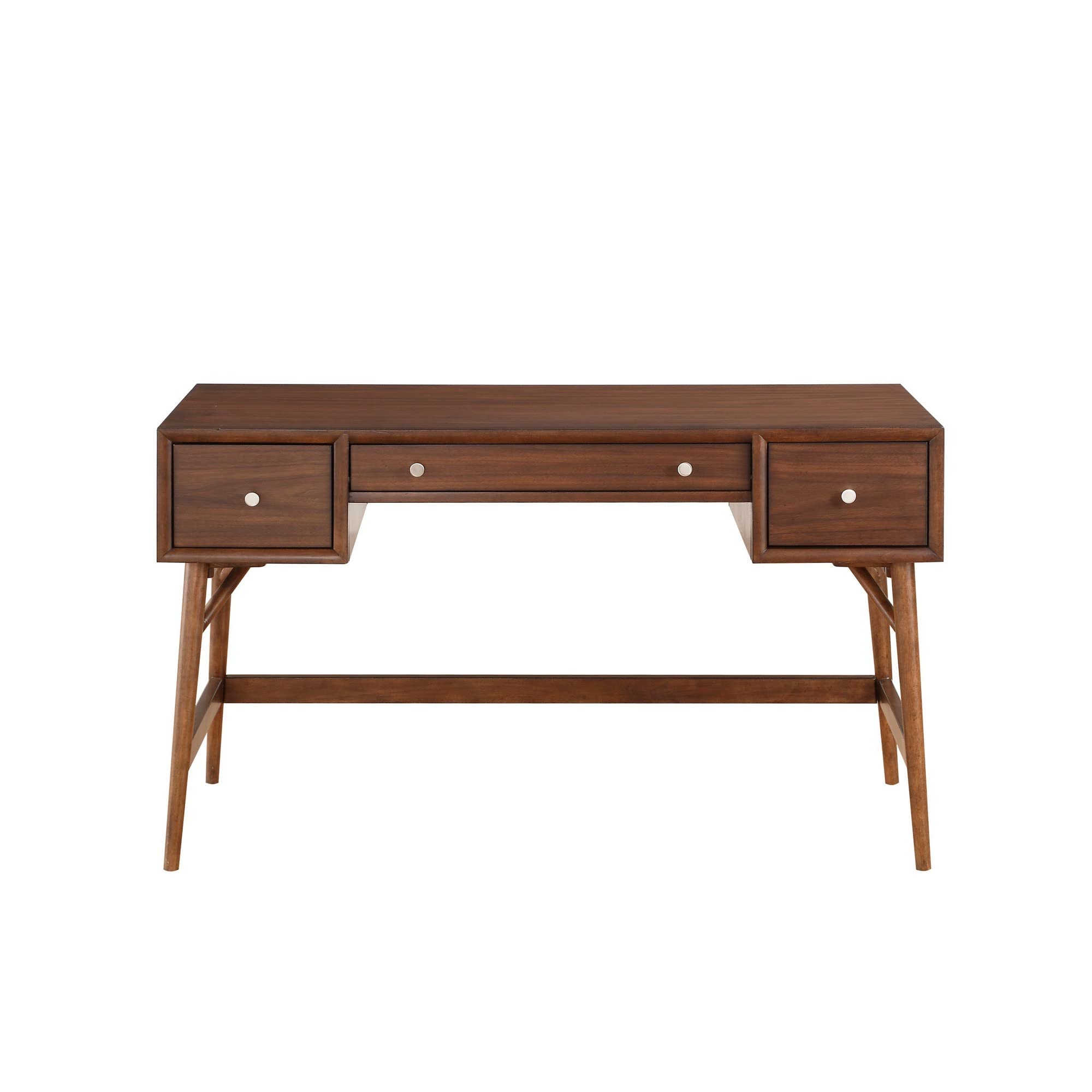 Benjara 3 Drawer Wooden Writing Desk with Splayed Legs - Brown Study Desk for Home Office, Small Space & Dorm Room | Compact Computer Desk with Storage