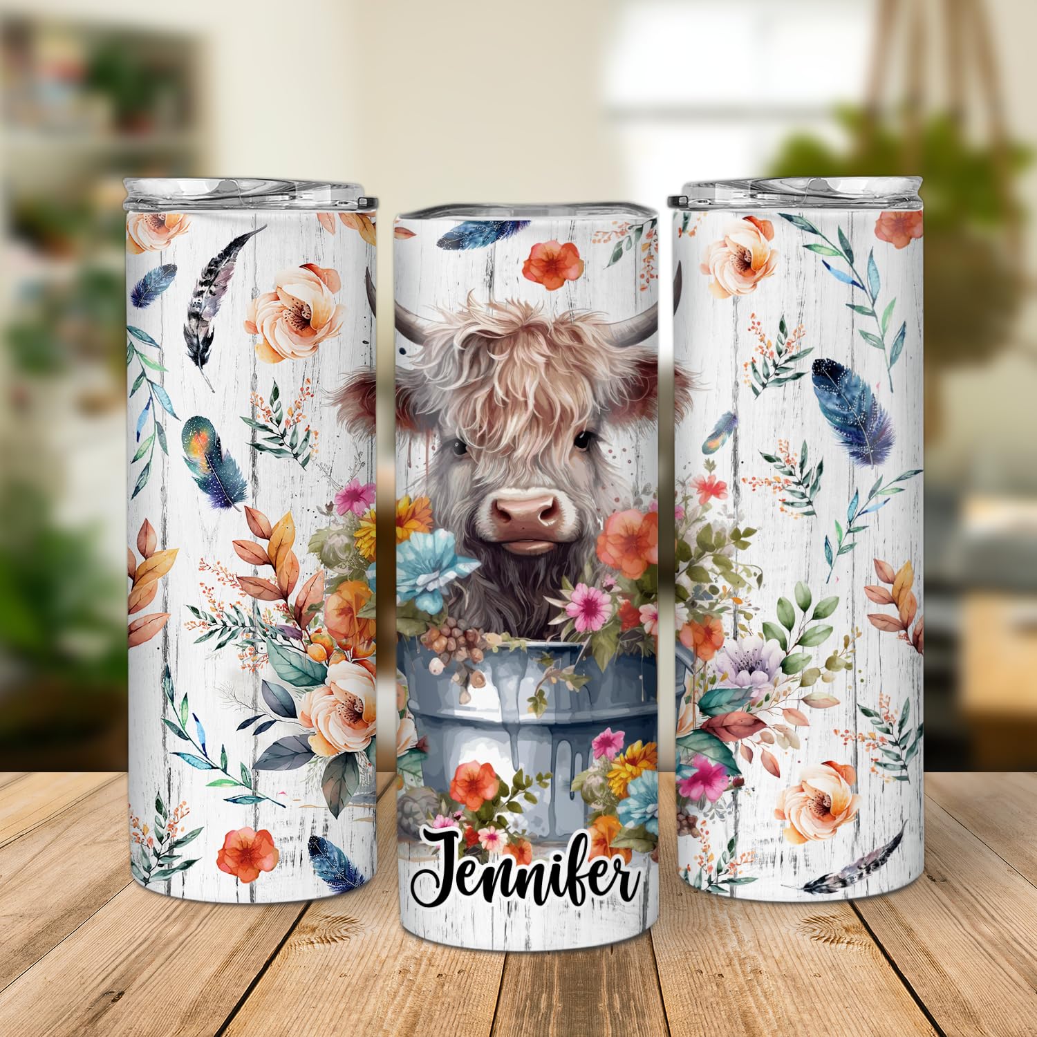 Personalized Highland Cow Skinny Tumbler - Custom Name 20oz Stainless Steel Cup with Lid & Straw - Unique Cow Lover Gifts for Women, Birthday, Christmas - Perfect for Coffee, Tea & Cold Drinks at Home, Office or Travel