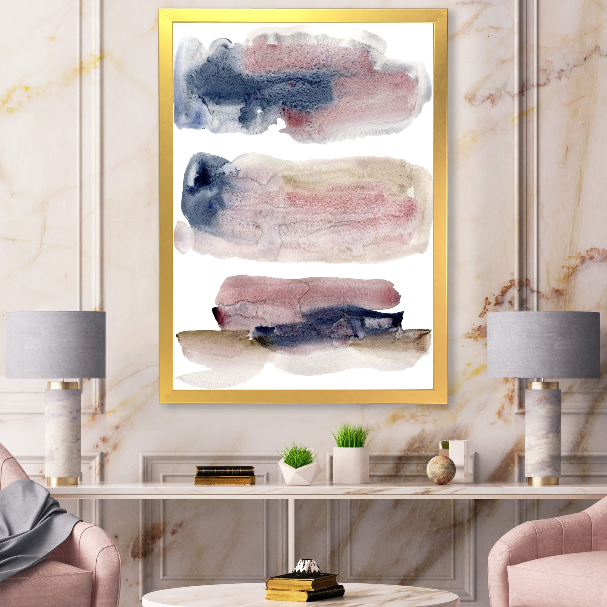 DesignQ Beige Pink and Blue Clouds Modern Framed Wall Art - Contemporary Home Decor for Living Room, Bedroom & Office