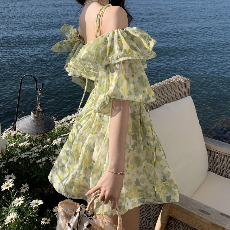 Off Shoulder Summer Dress with Ruffles & Spaghetti Straps - Open Back Flowy Beach Dress for Women | Perfect for Vacations, Parties & Date Nights