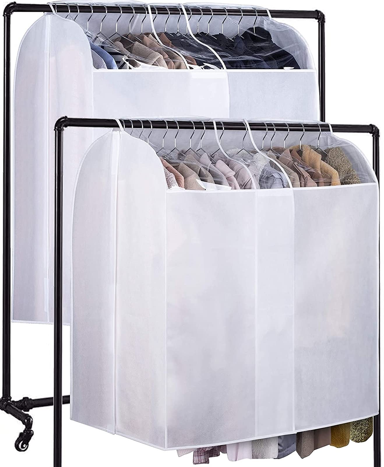 2 Pack Adjustable Hanging Garment Dust Covers with Clear View Window - Breathable Clothes Protector for Wardrobe, Closet Storage & Travel Use - Perfect for Dresses, Suits & Seasonal Clothing Protection