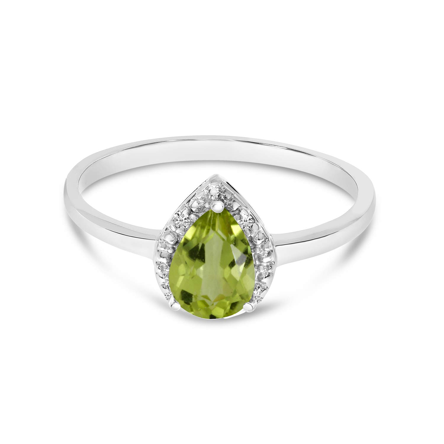14K White Gold Pear Peridot and Diamond Ring - Elegant Birthstone Jewelry for Women, Perfect for Engagement, Anniversary & Special Occasions