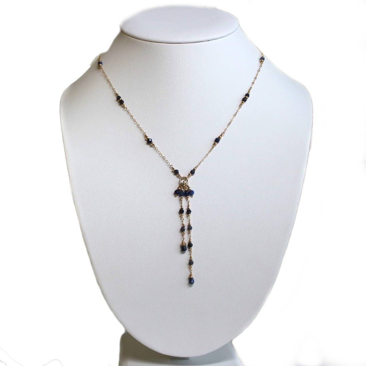 14K Gold Filled Blue Sapphire Lariat Necklace with Tassel & Delicate Y-Chain | 925 Sterling Silver Jewelry (15