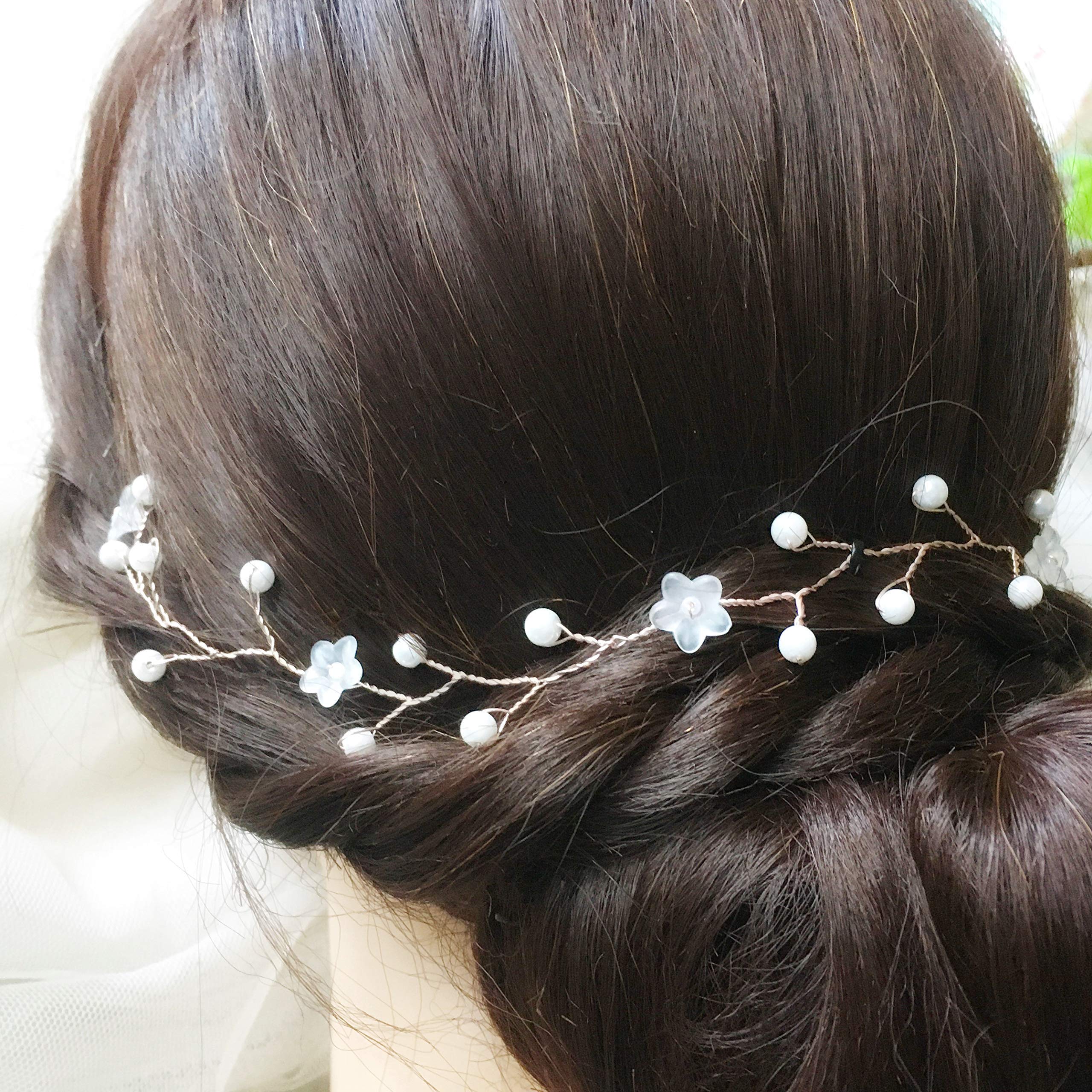 Elegant Silver Wire Wedding Hair Vine with Flowers & Pearls | Handmade in UK | Perfect for Bridal, Boho & Vintage Hairstyles