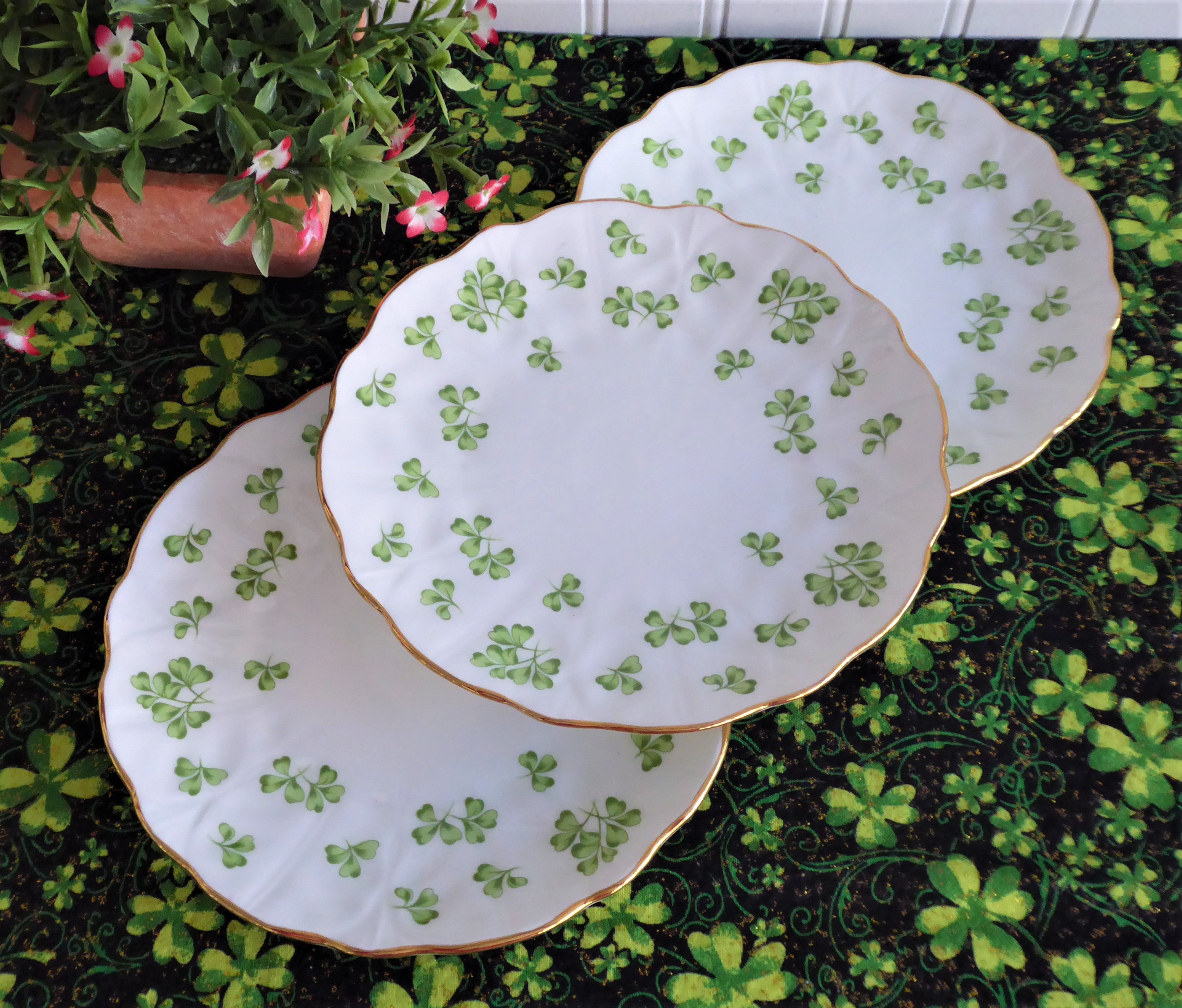 Vintage Aynsley Shamrock Set of 3 Green Irish Bone China Plates - 1950s English Dinnerware for Bread & Dessert | Perfect for St. Patrick's Day, Tea Parties & Collectible Display