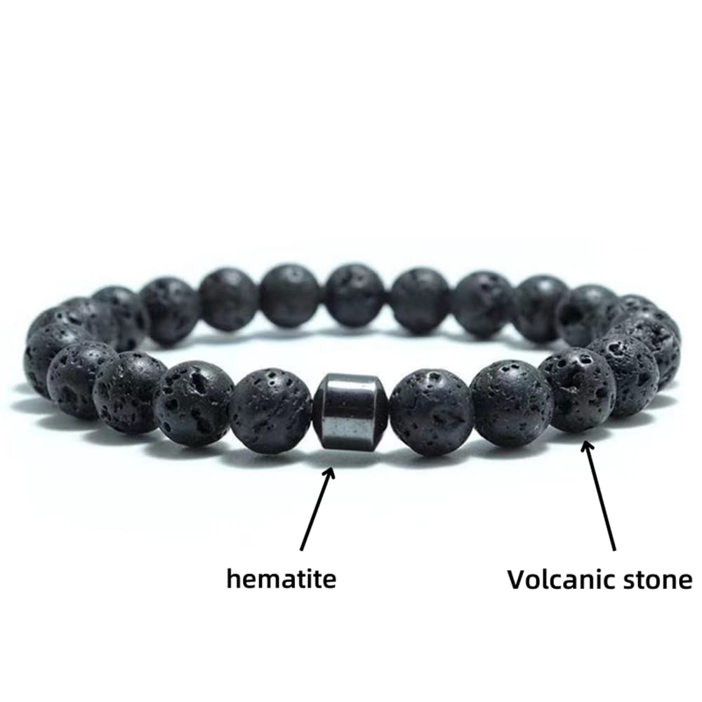 Natural Lava Rock Beads Stretch Bracelet - Adjustable Braided Rope Gemstone Elastic Bracelet for Men & Women - Perfect for Yoga, Meditation & Spiritual Healing