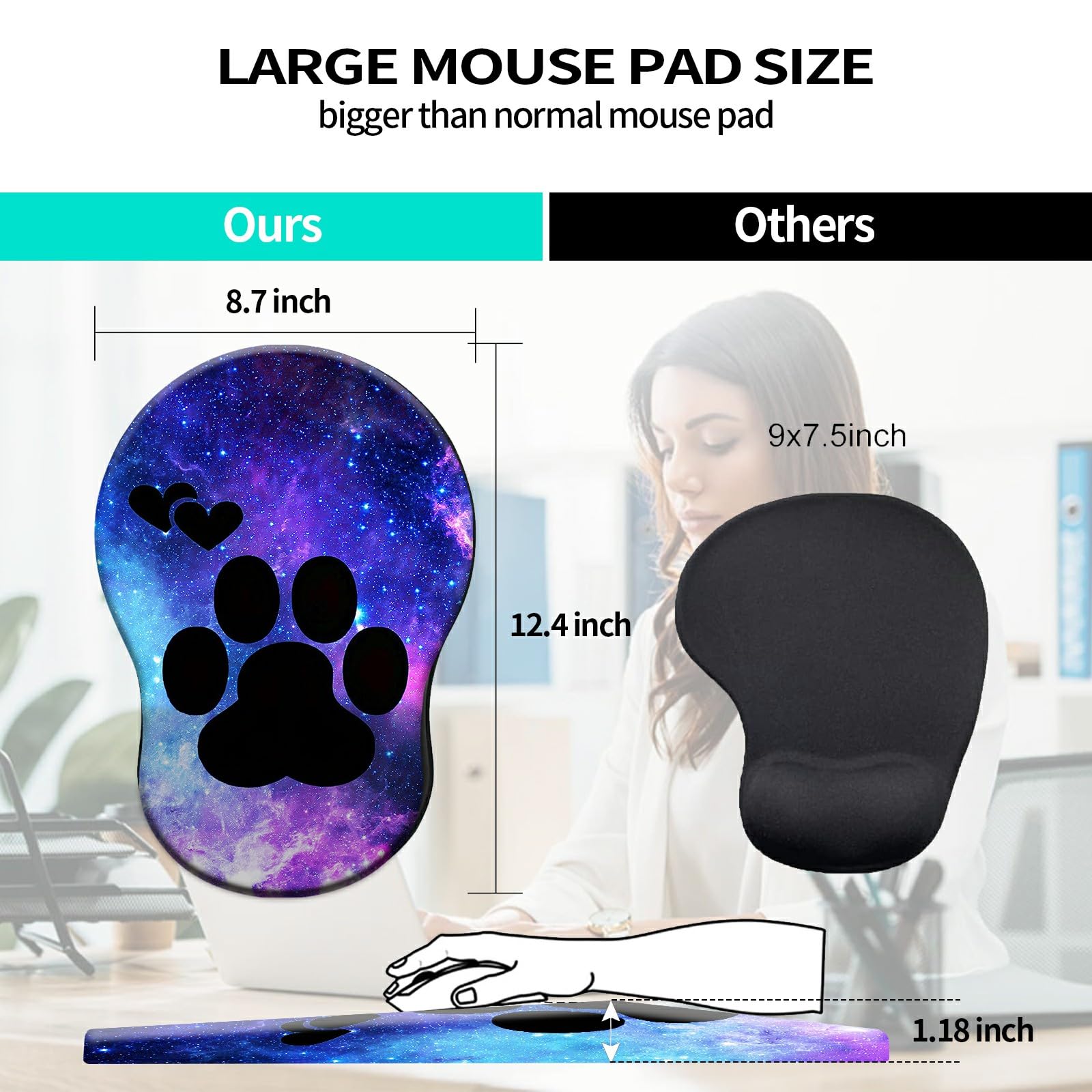 Ergonomic Mouse Pad with Wrist Support - Cute Dog Paws Pattern Gel Gaming Mousepad for Laptop & Computer - Comfortable Office & Home Work Accessory - Perfect for Gaming, Programming and Long Working Hours
