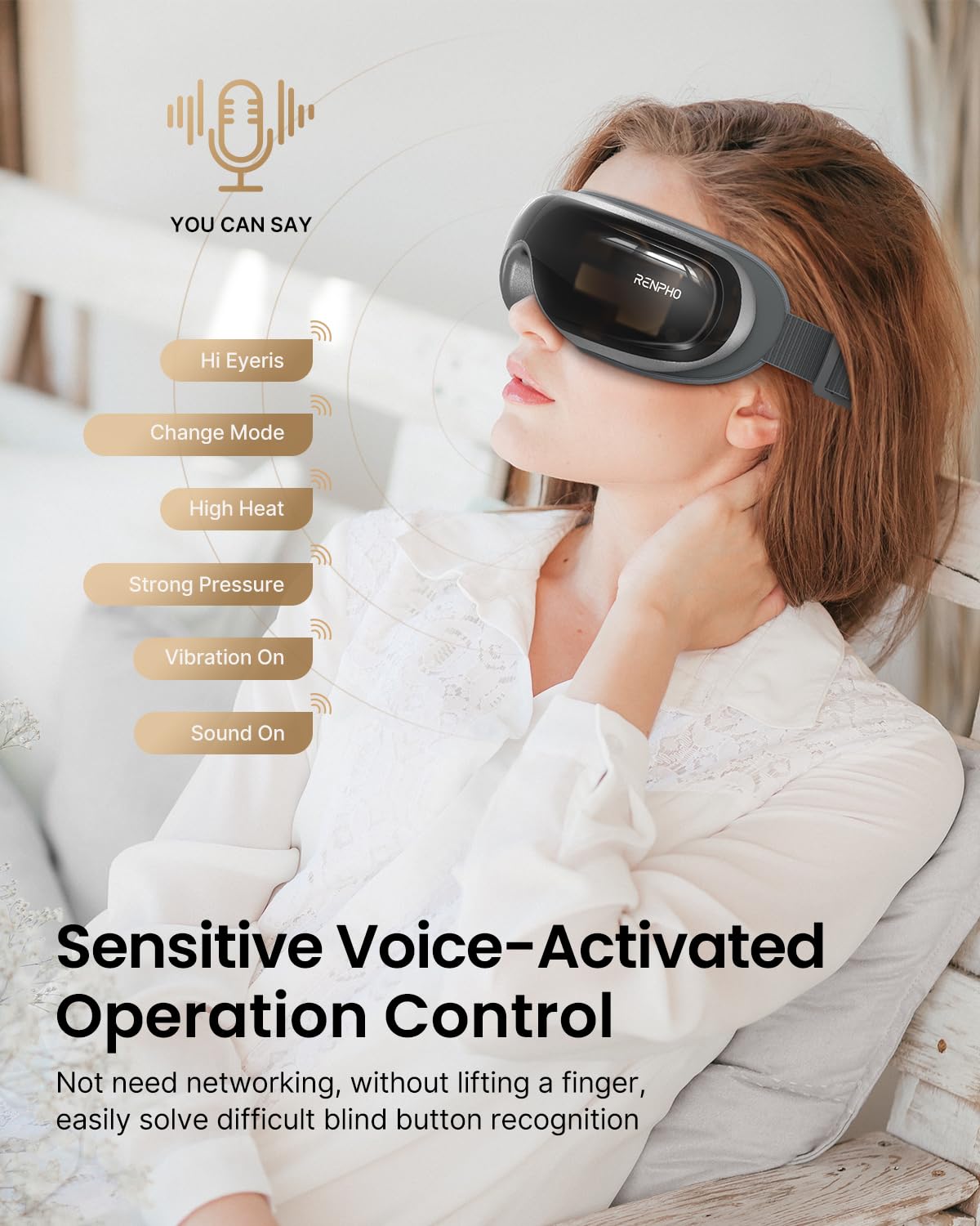 RENPHO Bluetooth Sleep Headphones with Built-in Eyeris 3 Eye Massager - Wireless Headband for Sleeping, Meditation & Travel - Comfortable Noise Canceling for Side Sleepers & Insomnia Relief