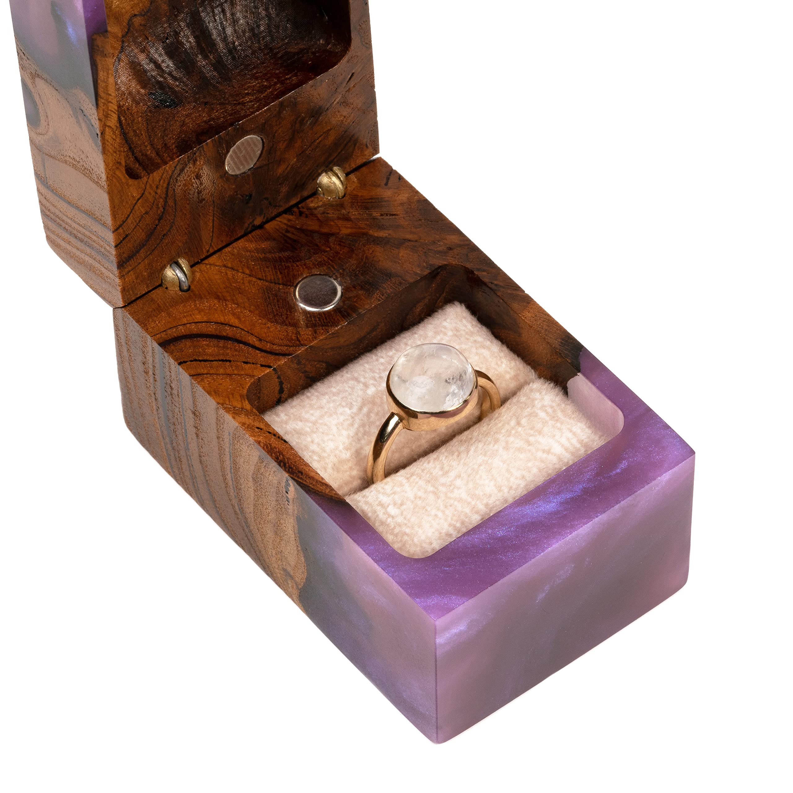 Exquisite Handcrafted Wooden Ring Box for Engagement & Wedding - Unique Proposal Ring Holder for Women & Men - Elegant Purple Accord Single Ring Bearer Box - Perfect for Wedding Proposals, Vow Renewals & Special Occasions