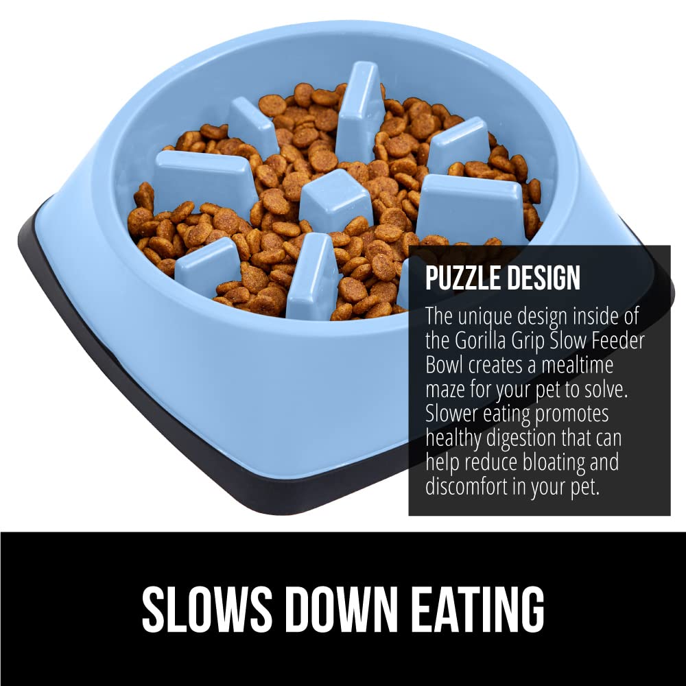 GORILLA GRIP Slow Feeder Dog and Cat Bowls - Interactive Puzzle Toy for Pet Food Training | Prevents Overeating in Puppies & Adult Dogs | BPA-Free for Small & Large Breeds (4 Cup, Light Blue) - Perfect for Mealtime Enrichment and Boredom Relief
