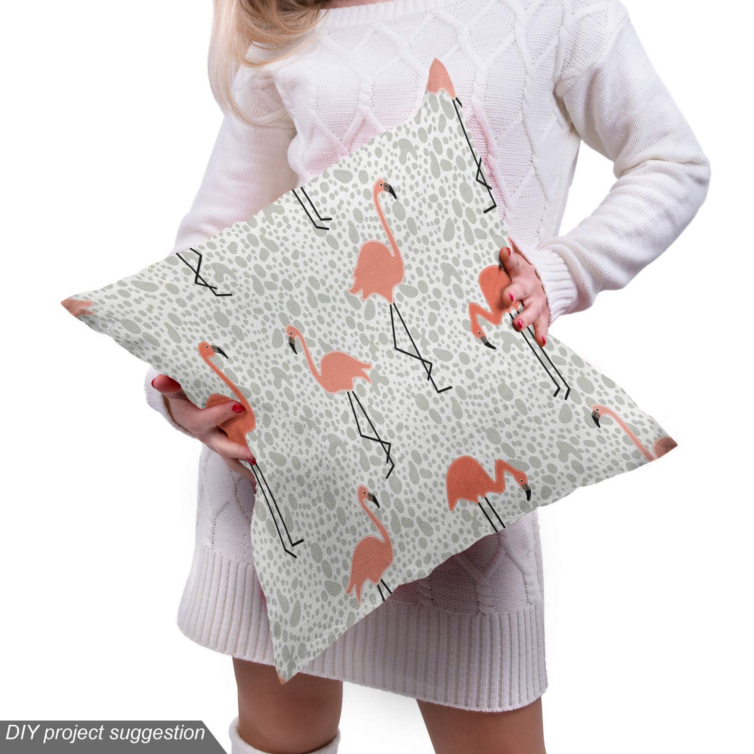 Ambesonne Flamingo Fabric by The Yard - Exotic Tropical Bird Print for Upholstery, Home Decor & DIY Projects | 10 Yards Dust Salmon Coral | Perfect for Pillows, Curtains & Bohemian Style Decorations