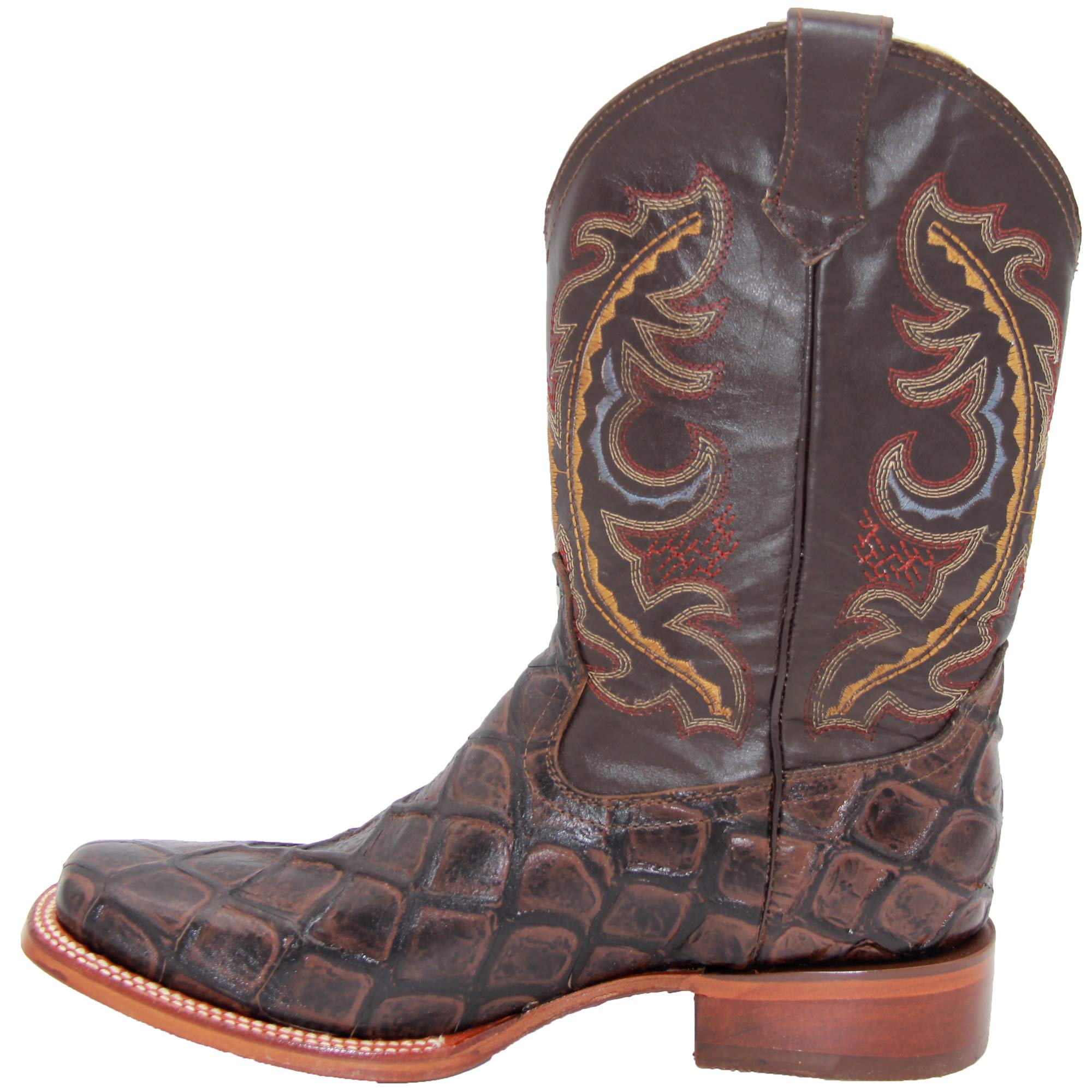 Western Shops Men’s Leather Pirarucu Fish Print Cowboy Boots – Durable & Stylish for Rodeo, Country Dance & Outdoor Adventures