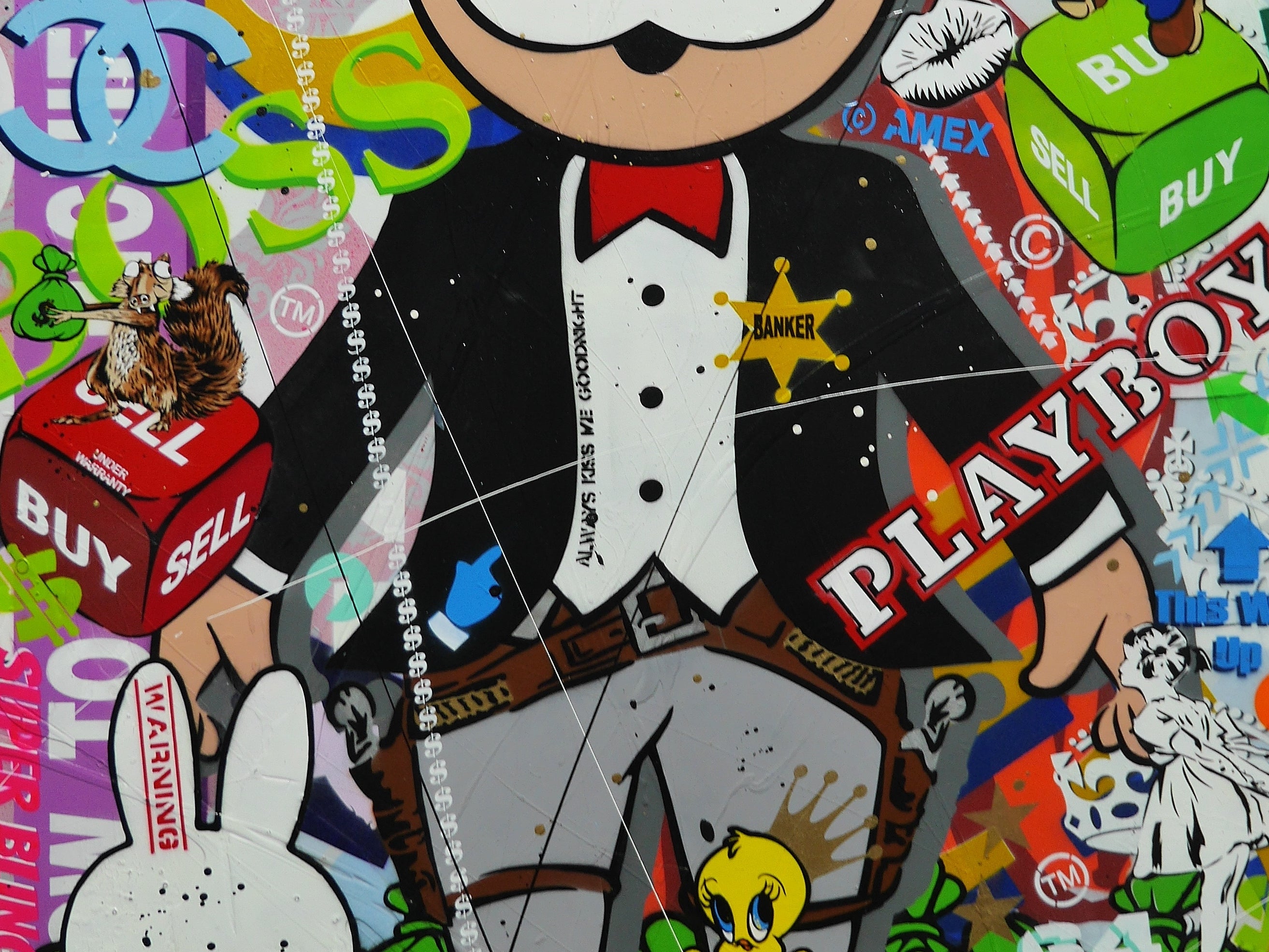 100cm x 140cm Monopoly Man Textured Urban Pop Art Spray Paint Canvas - Modern Wall Decor for Living Room, Office & Game Room