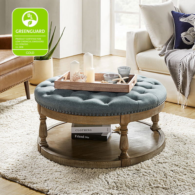 Danilynn Tufted Round Cocktail Ottoman Coffee Table - Stylish Footrest & Side Table for Living Room, Bedroom & Lounge Areas
