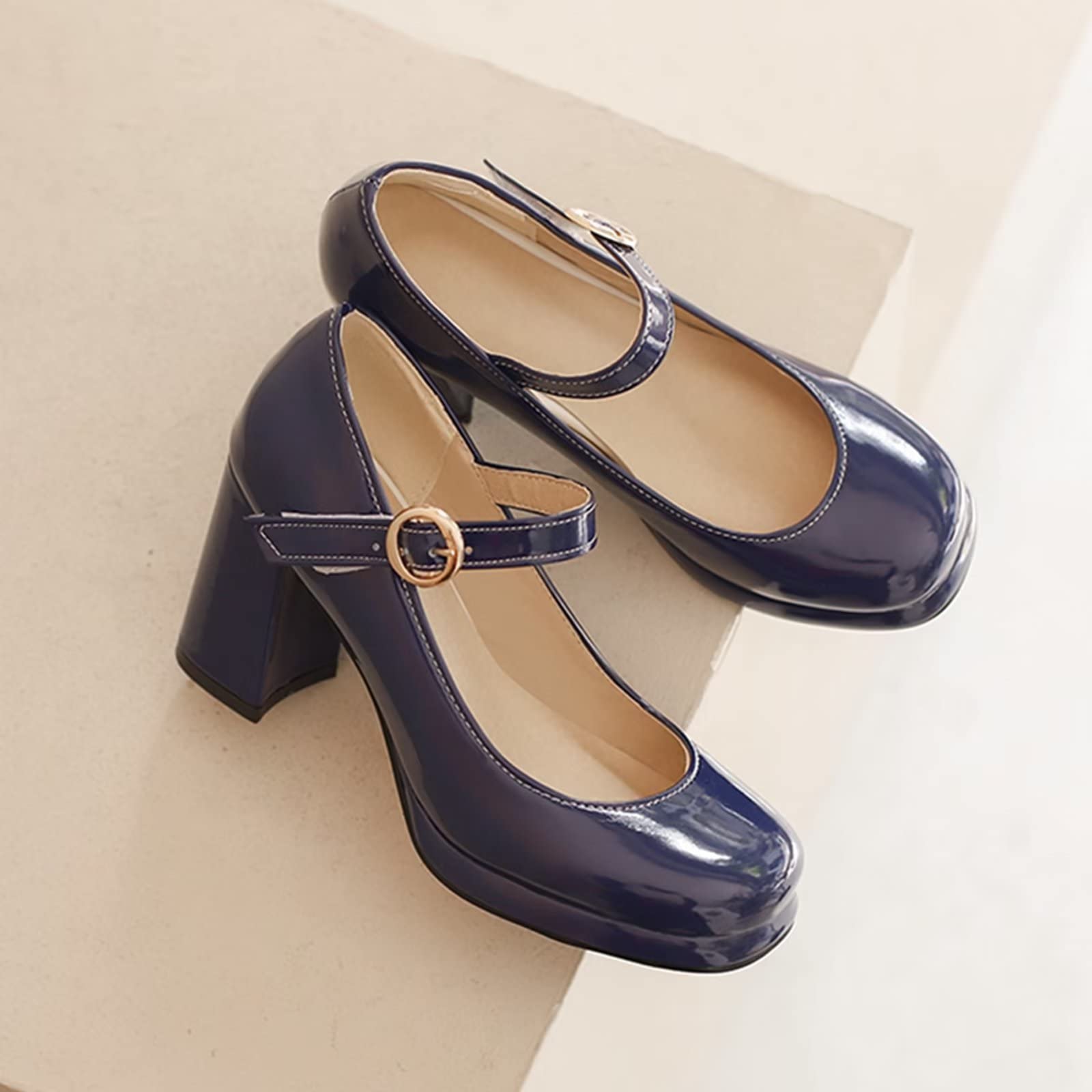 Women's Platform Block Heel Mary Jane Shoes - Round Toe Comfortable Pumps for Work, Party & Wedding (Casual & Formal Occasions)