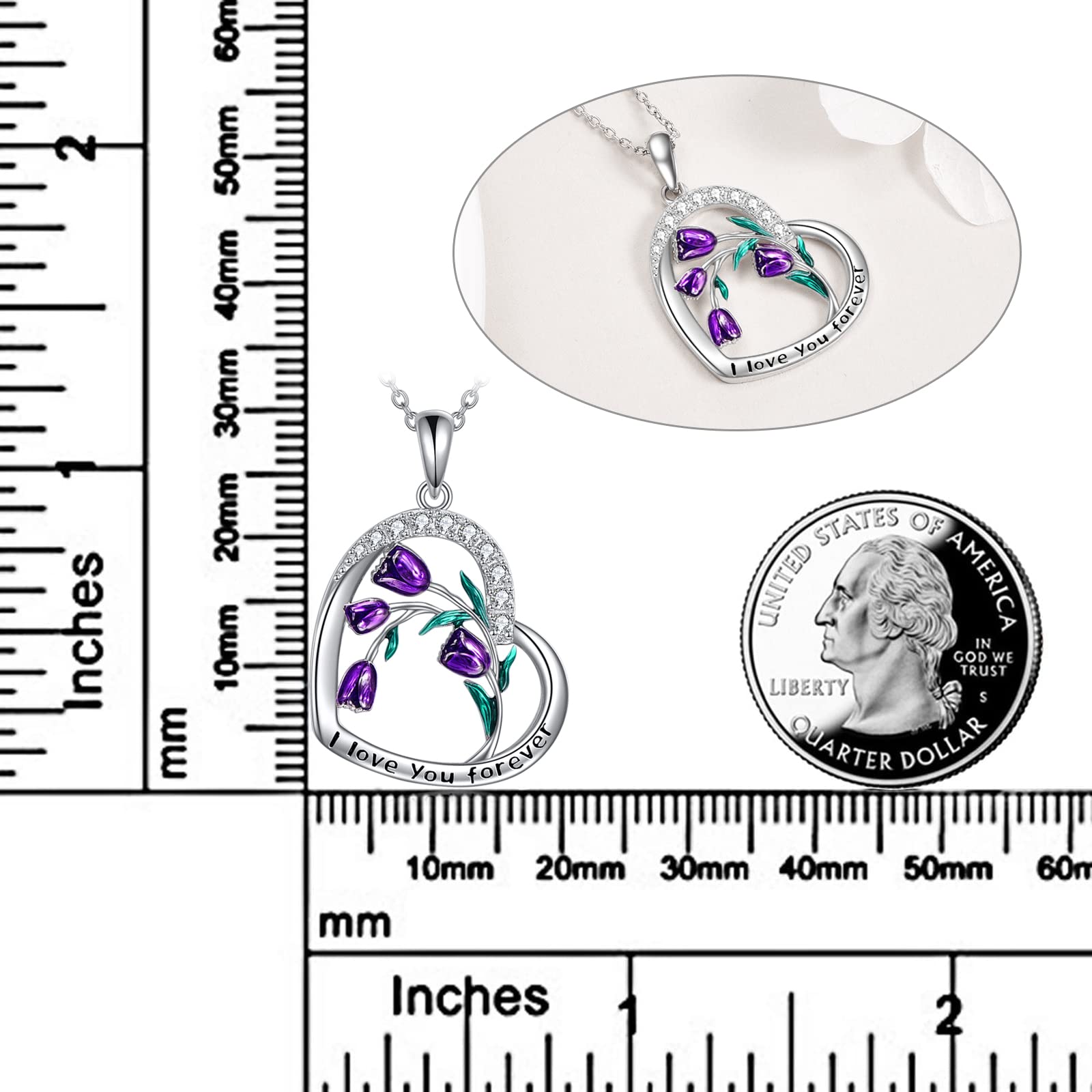 CRMAD Sterling Silver Purple Tulips Necklace with Moonstone & Crystal Cross Flower Pendant - Elegant Jewelry Gift for Mother's Day, Birthday, Anniversary | Perfect for Weddings, Parties & Special Occasions