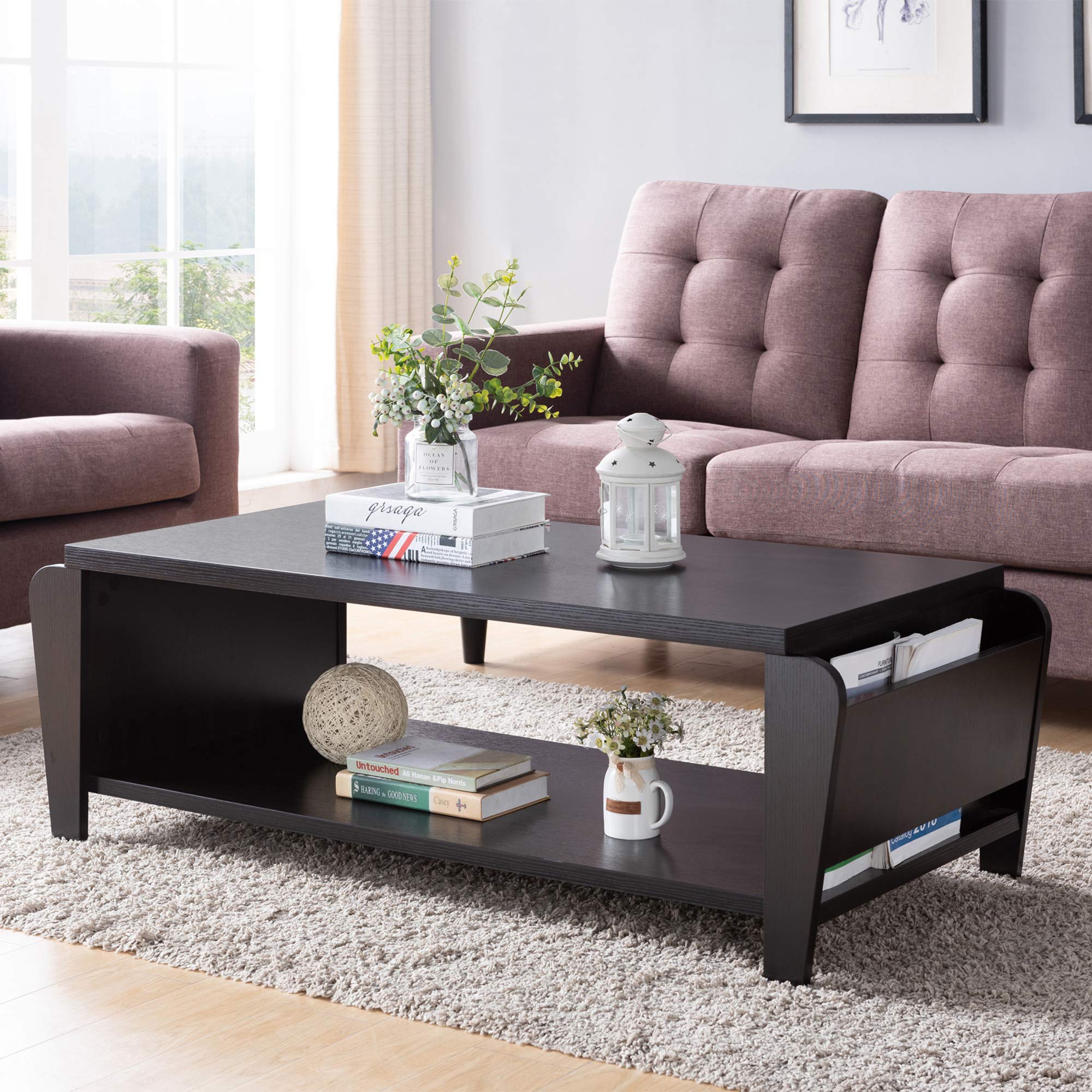 Modern Rectangular Coffee Table with Open Shelf - Cappuccino Finish for Living Room, Lounge & Office - Stylish & Functional Home Decor