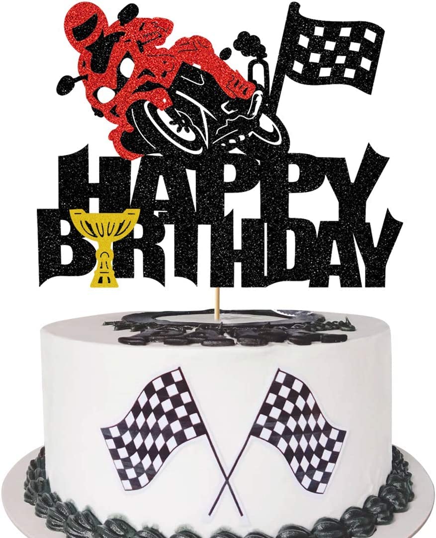 Motorcycle Racing Cake Toppers - Glitter Motorcycle Decor for Birthday Parties | Boys, Girls & Men's Biker Theme | Perfect for Motorcycle-Themed Cakes, Cupcakes & Birthday Celebrations