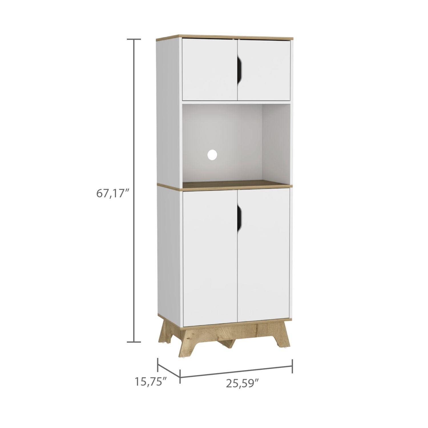 Dahoon Double Door Microwave Pantry Cabinet in Light Oak & White - Perfect for Kitchen Storage & Organization