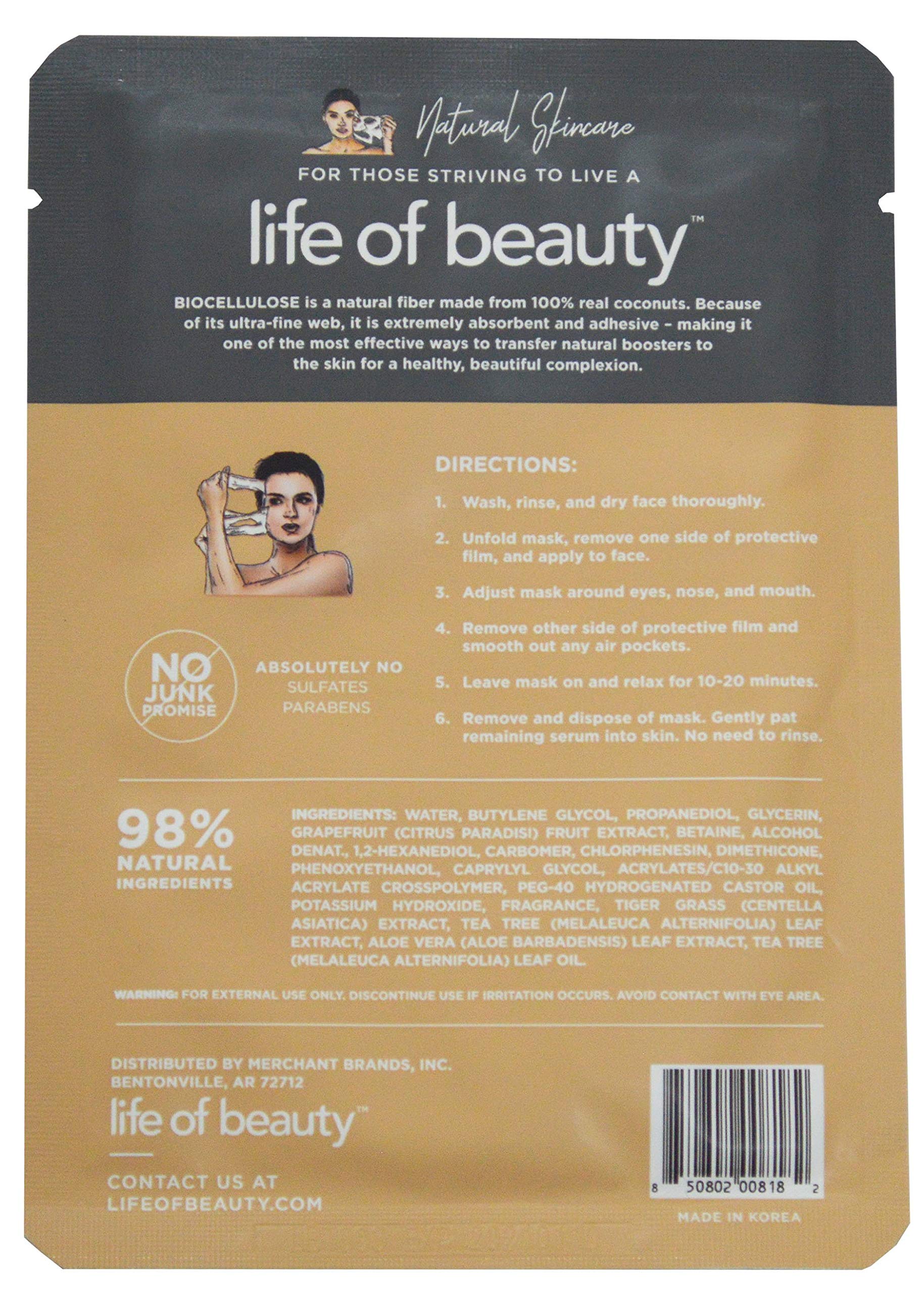 **Korean Biocellulose Face Mask with Collagen, Tiger Grass & Tea Tree Oil – Hydrating & Soothing Sheet Mask for Glowing Skin (1 Pack) – Perfect for Daily Skincare & Spa Nights**
