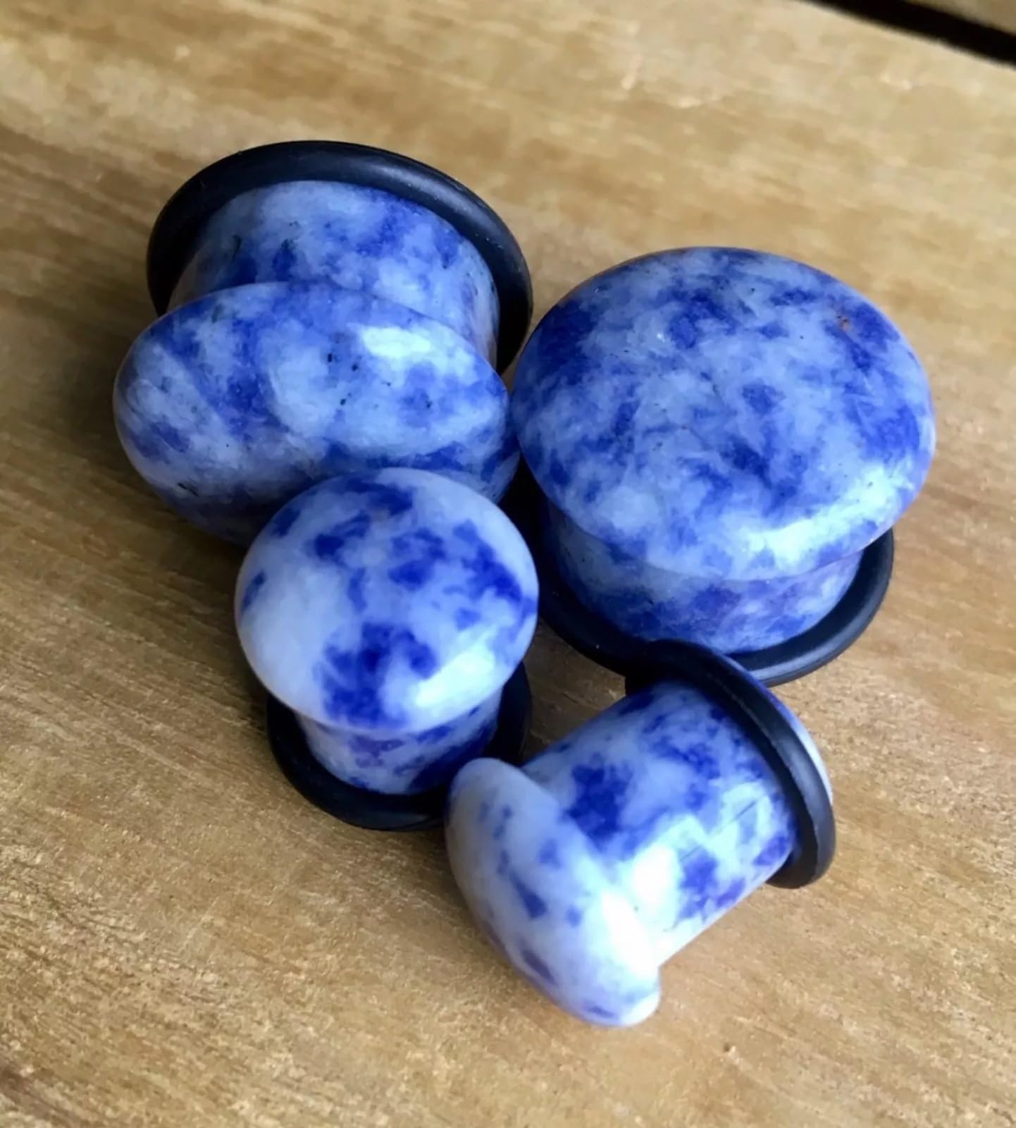 Blue Spot Jasper Stone Plugs - Single Flare Organic Body Jewelry for Ear Stretching - Perfect for Everyday Wear, Yoga & Boho Fashion