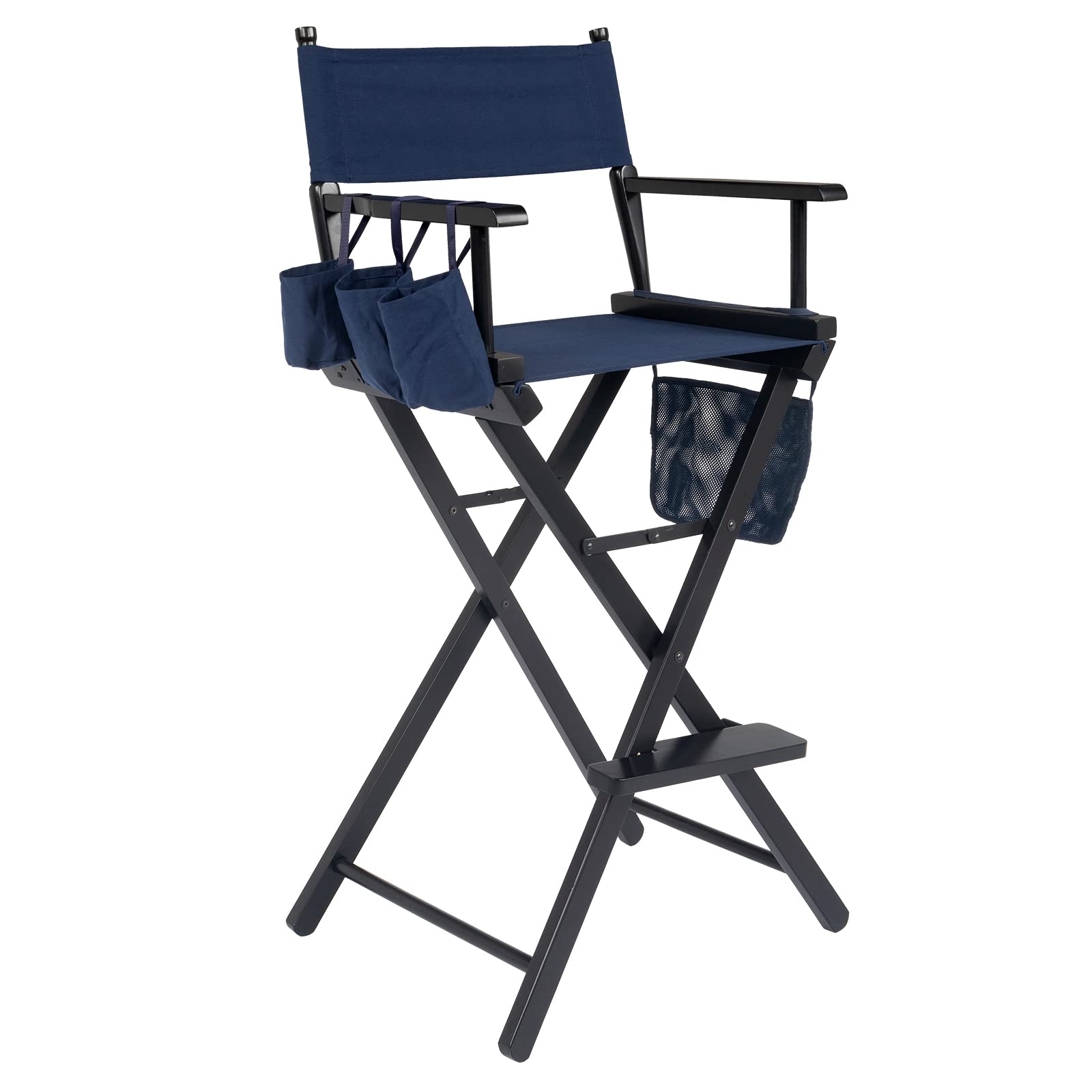 LXANXSY Tall Folding Chair with Footrest - Portable & Foldable Makeup Chair, Bar Height Director Chair for Camping, Home Patio, Sports - Includes Carry Bag, Supports 250 lbs (Blue) - Perfect for Outdoor Events, Salon Styling & Backstage Dressing Rooms