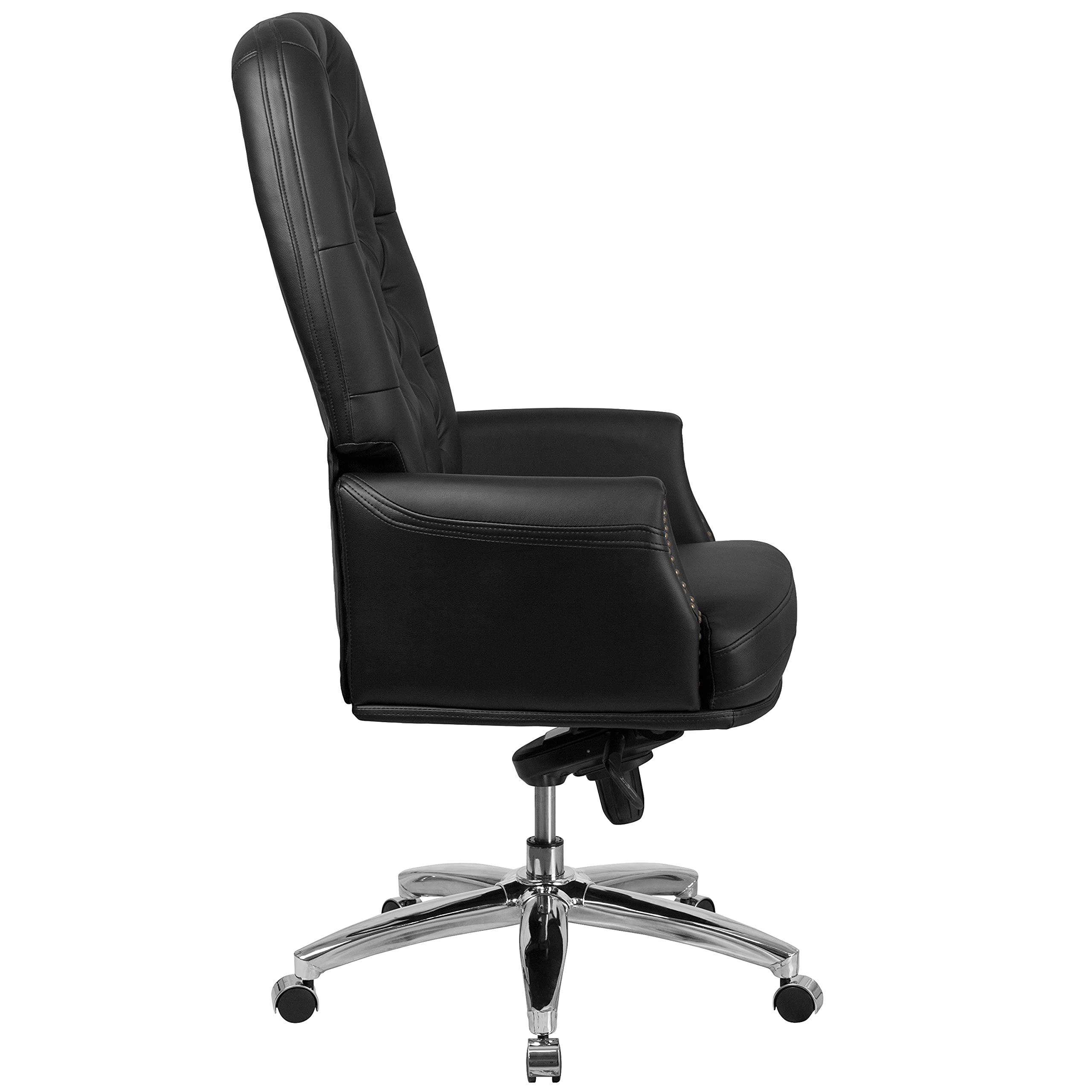 Premium High Back Ergonomic Office Chair - Black Genuine Leather with Lumbar Support & Adjustable Features for Home & Executive Workspaces - Ideal for Long Hours of Comfortable Sitting & Productivity