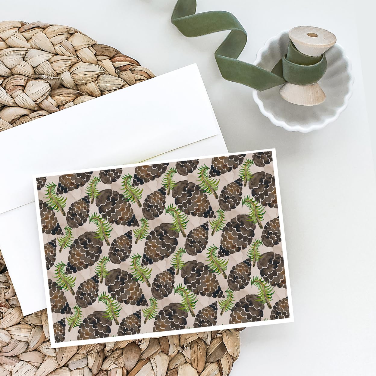 Watercolor Pine Cones Greeting Cards - Pack of 8 Blank A7 Note Cards (5x7) with Envelopes | Whimsical Stationery for Holidays, Thank You Notes & Special Occasions