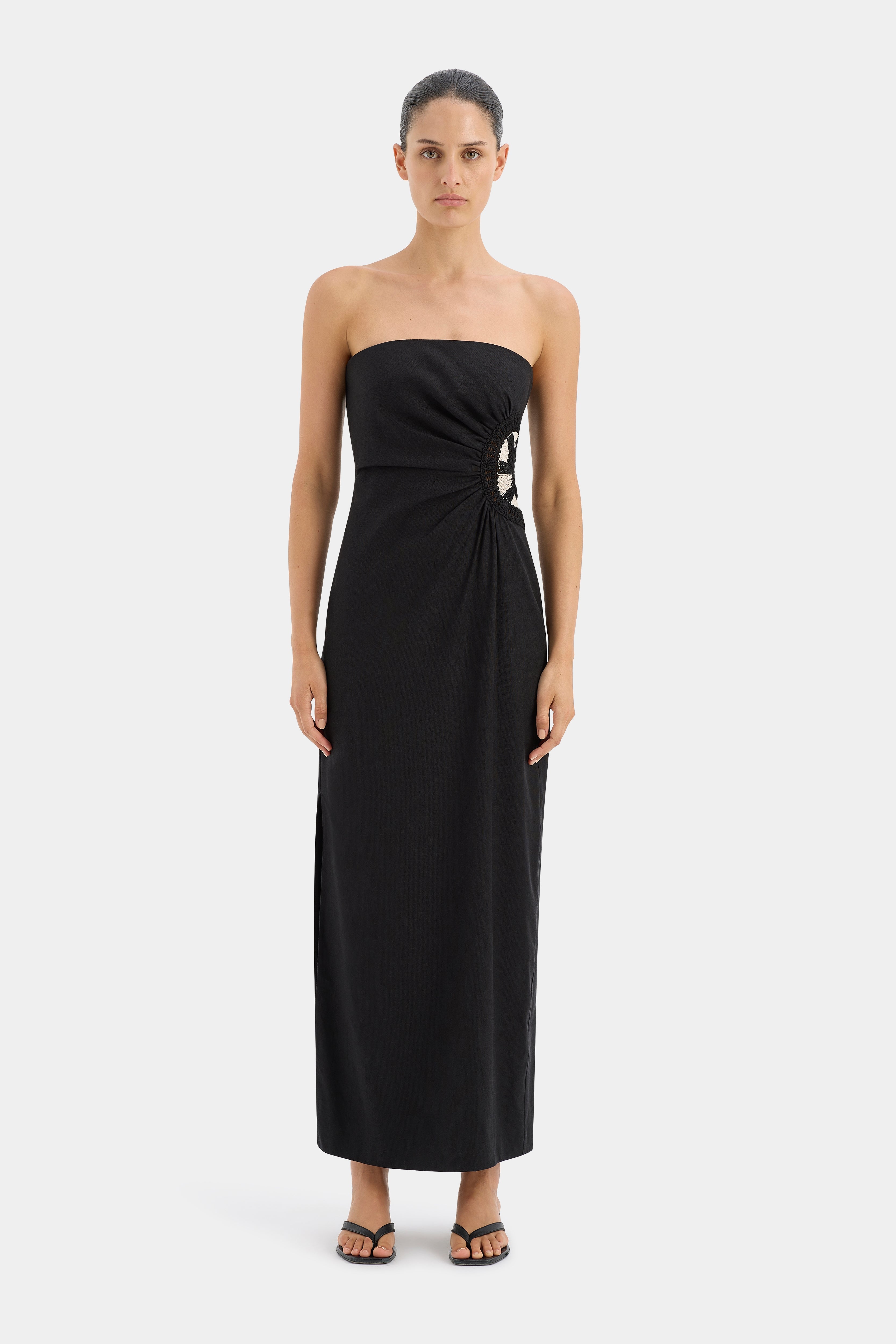 Elegant Strapless Midi Dress for Women - Flowy Summer Cocktail Party & Wedding Guest Dress - Perfect for Beach Vacations & Date Nights