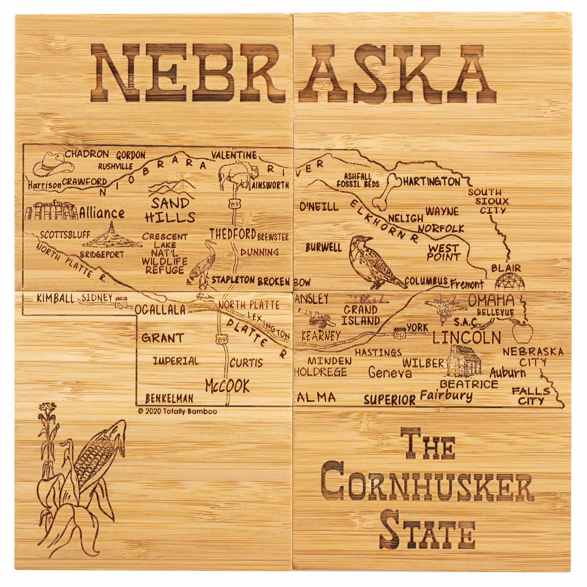 4-Piece Nebraska Puzzle Coaster Set with Storage Case - Durable Drink Coasters for Home, Office, or Bar Decor - Perfect Gift for Cornhuskers Fans