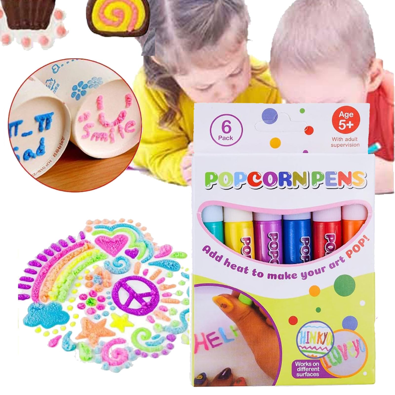 Wealthyn DIY 3D Bubble Popcorn Drawing Pens - 6 Pack Magic Puffy Paint Pens for Kids Arts & Crafts, Fun Creative Gift for Birthday Party Favors, Classroom Activities & Home DIY Projects