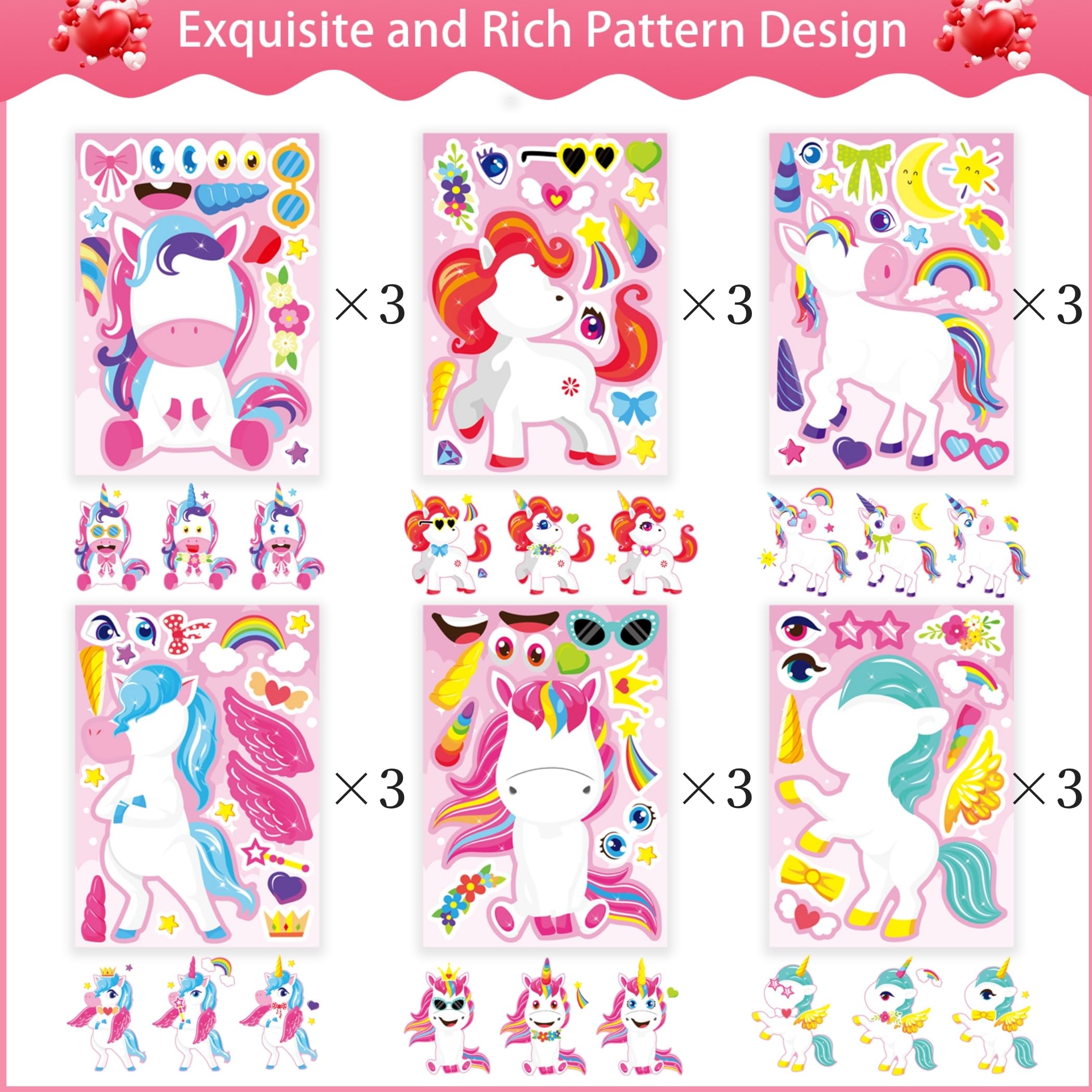 36-Piece Unicorn Stickers for Kids - DIY Make-A-Face Sticker Set, Fantasy Animal Mix & Match Stickers - Perfect for Birthday Party Favors, Arts & Crafts, Scrapbooking & School Projects