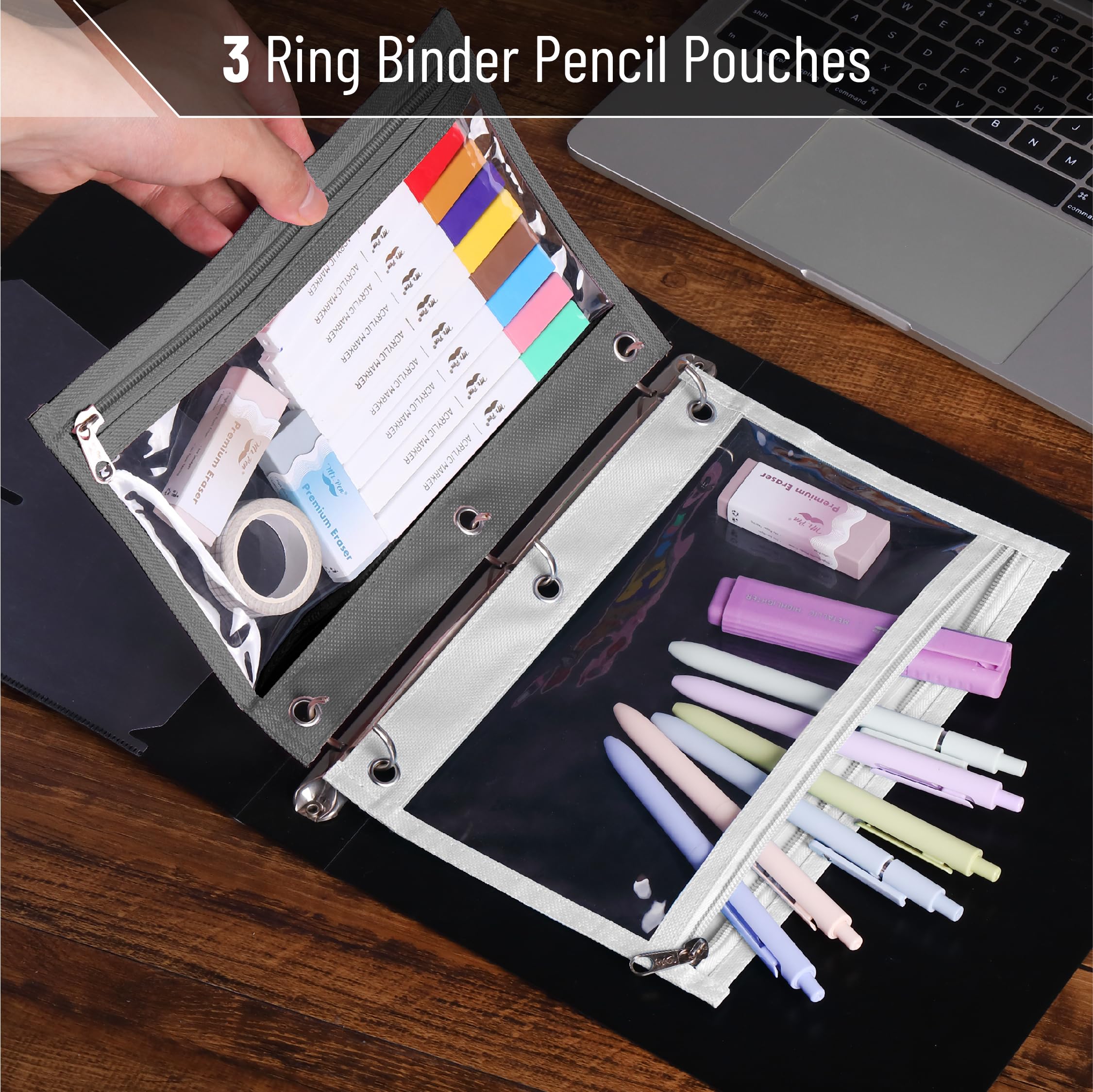 Mr. Pen 5-Pack Clear Window Pencil Pouches with Zipper for 3-Ring Binder - Durable School & Office Supplies for Students, Teachers & Professionals - Perfect for Organizing Pens, Pencils & Stationery