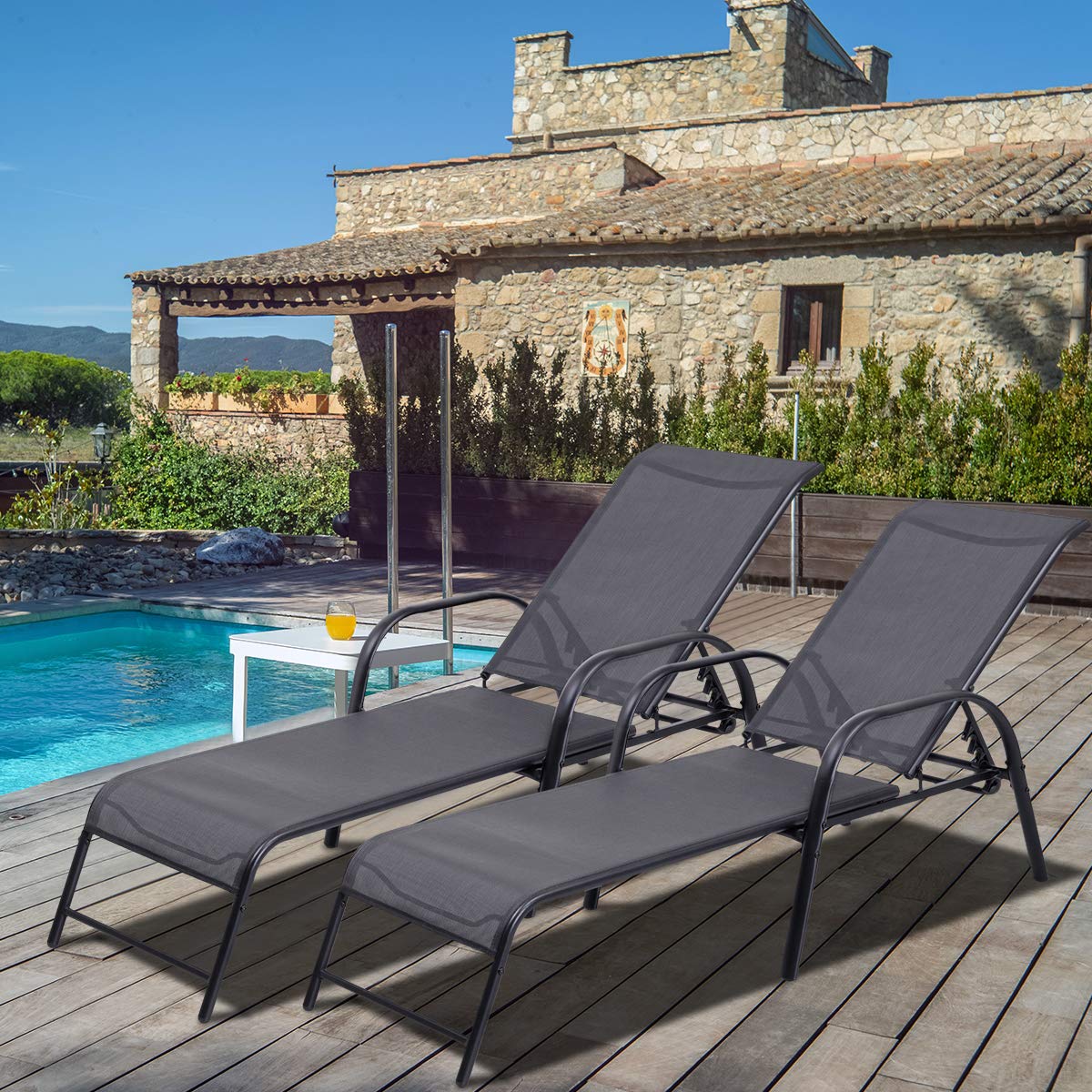 Giantex Outdoor Patio Chaise Lounge Chair - Adjustable 5-Position Patio Seating Furniture for Backyard, Lawn, Beach & Pool - Comfortable Sling Chaise for Sunbathing, Relaxing & Outdoor Lounging (Set of 2)