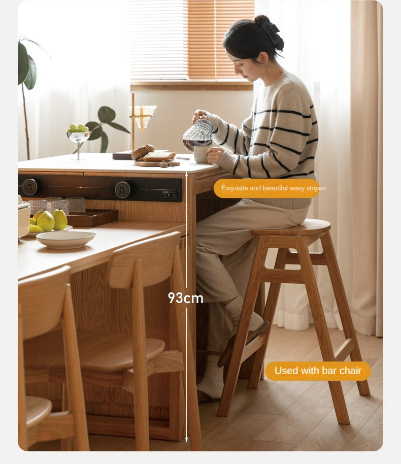 Solid Oak Wood Rock Plate Island - Multi-Functional Dining Sideboard for Kitchen, Dining Room & Living Room Storage